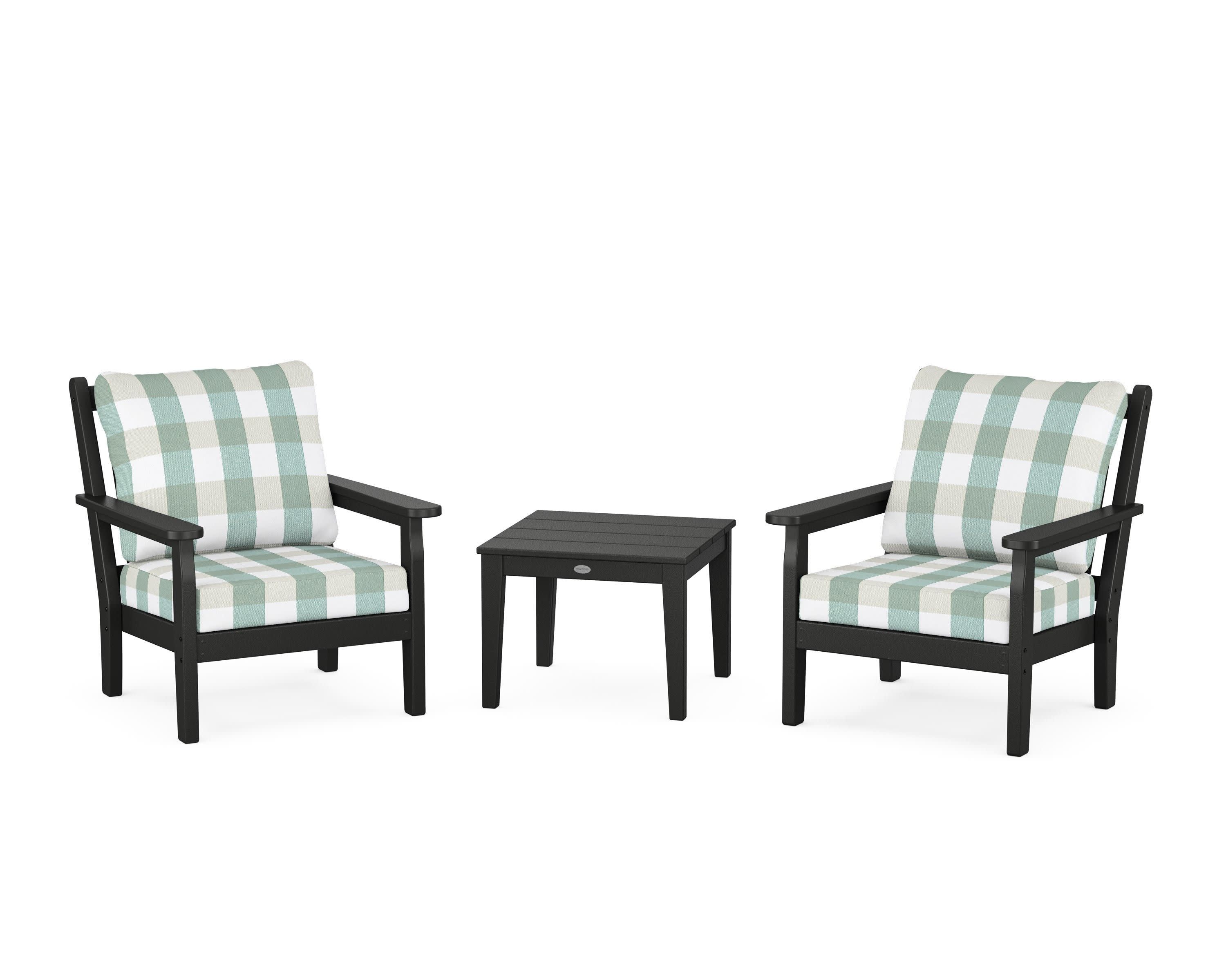 Chippendale 3-Piece Deep Seating Set in Black / Buffalo Plaid Glacier Spa