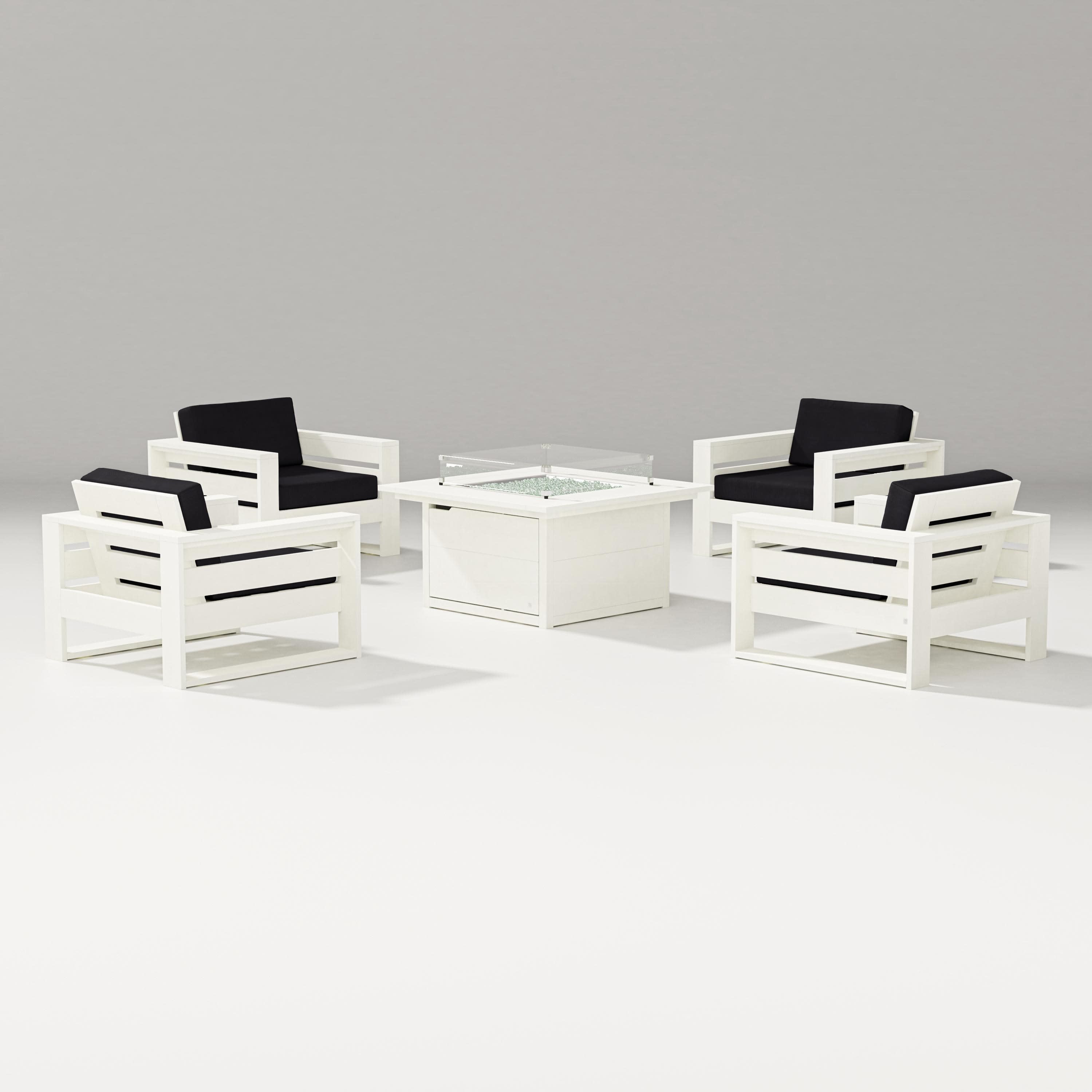 Latitude 5-Piece Lounge Fire Table Set in Vintage White / Midnight Linen