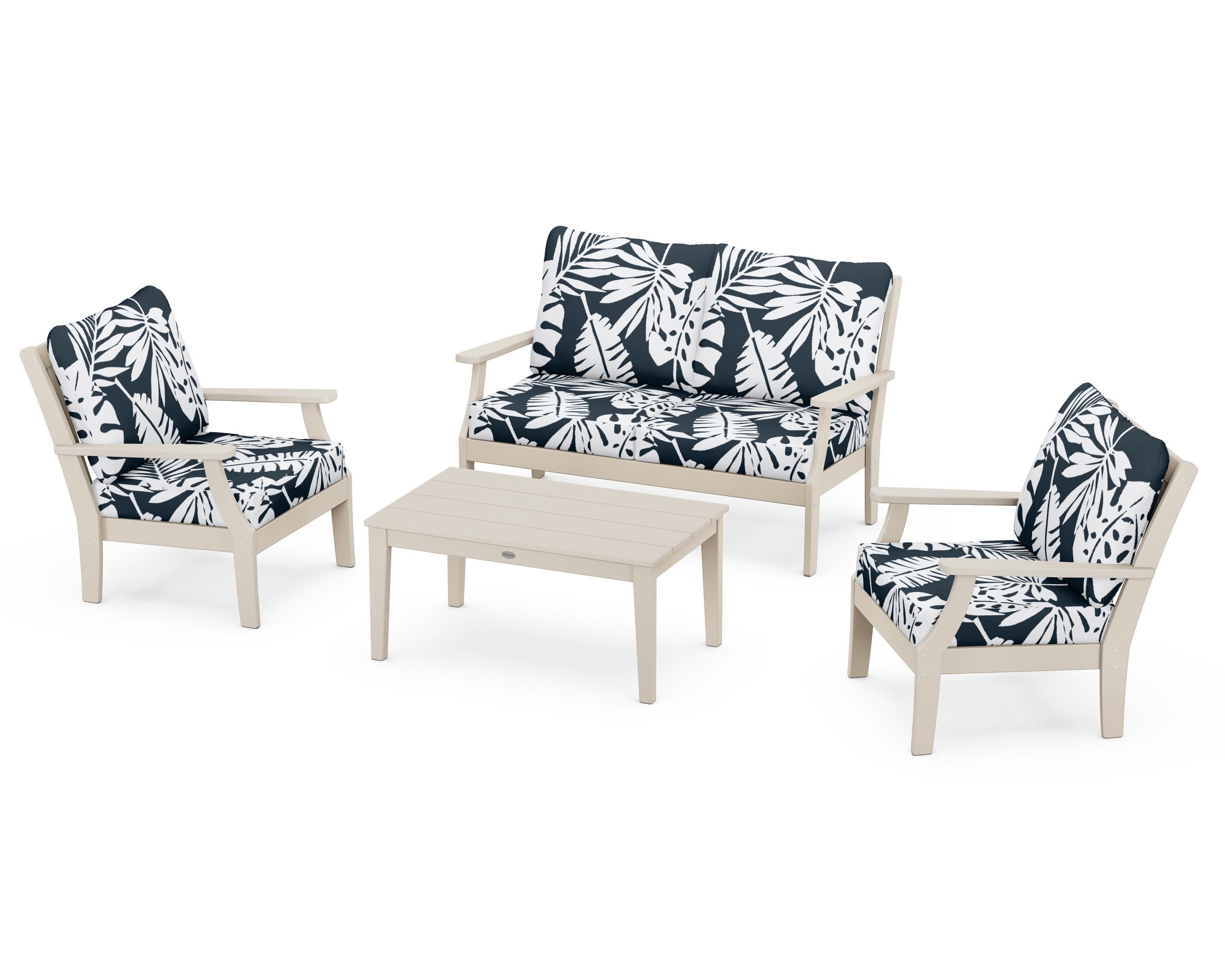 Braxton 4-Piece Deep Seating Chair Set in Sand / Leaf Marine Indigo