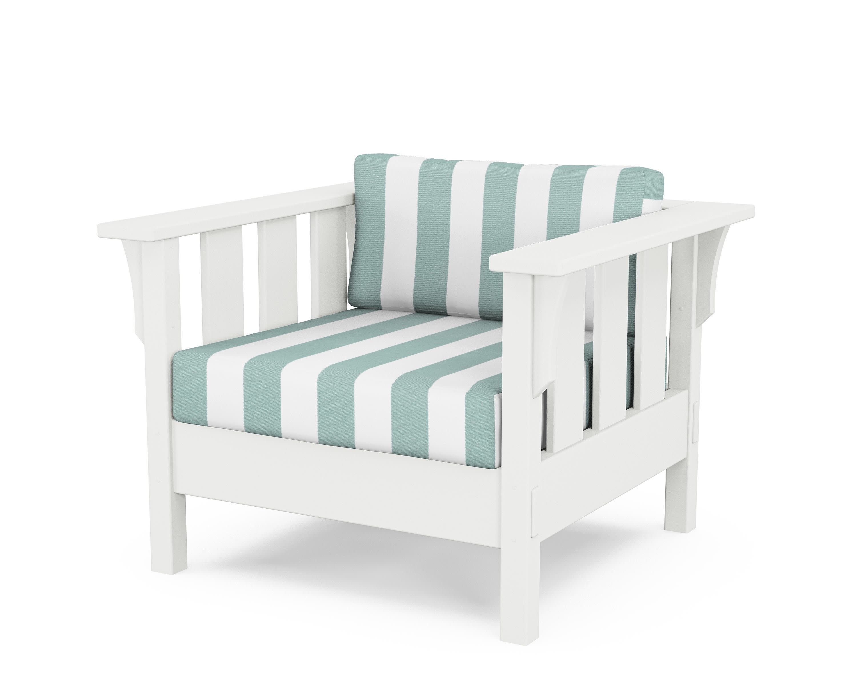 Acadia Deep Seating Chair in White / Cabana Stripe Glacier Spa