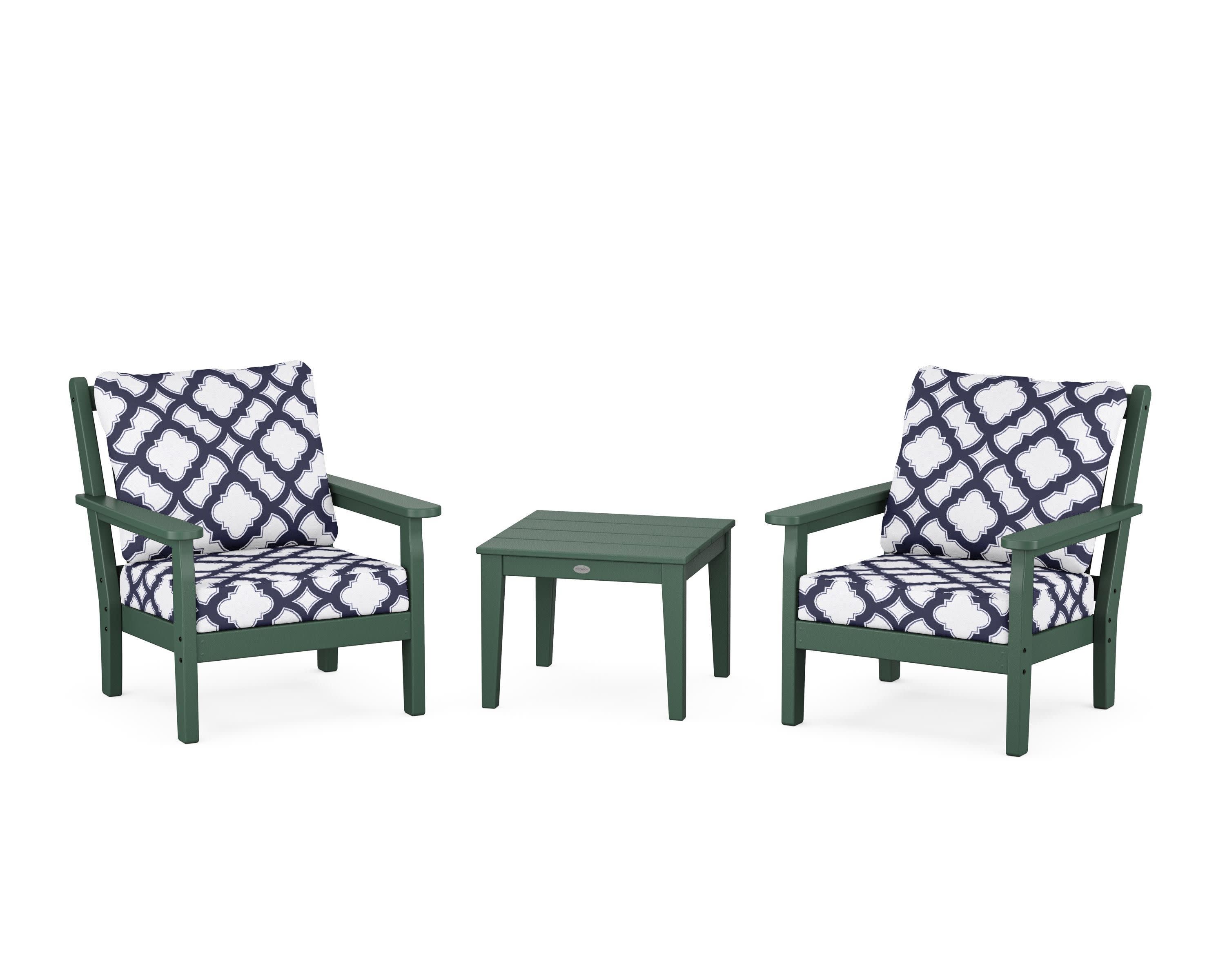 Chippendale 3-Piece Deep Seating Set in Green / Trellis Navy