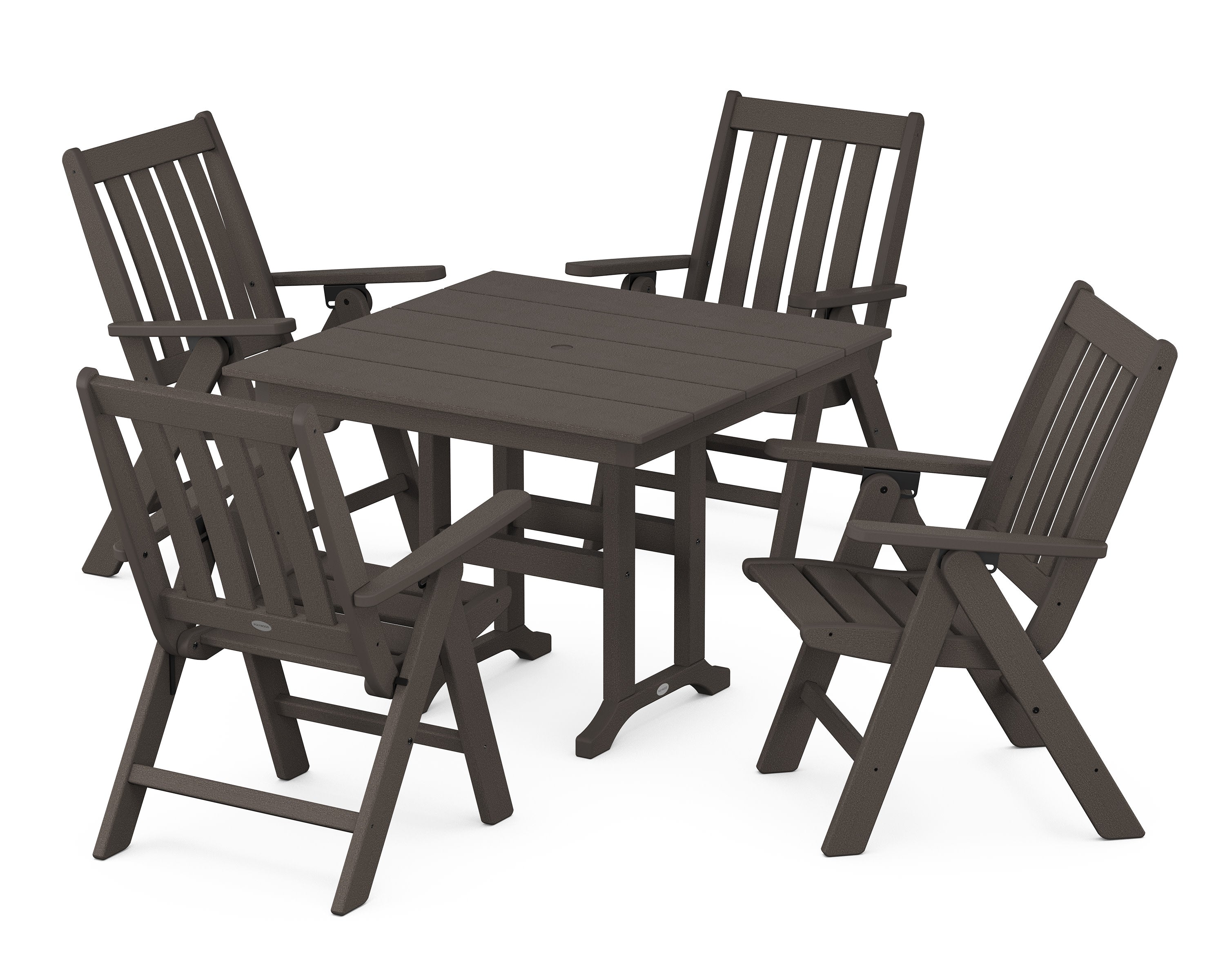 Vineyard Folding Chair 5-Piece Farmhouse Dining Set in Vintage Coffee