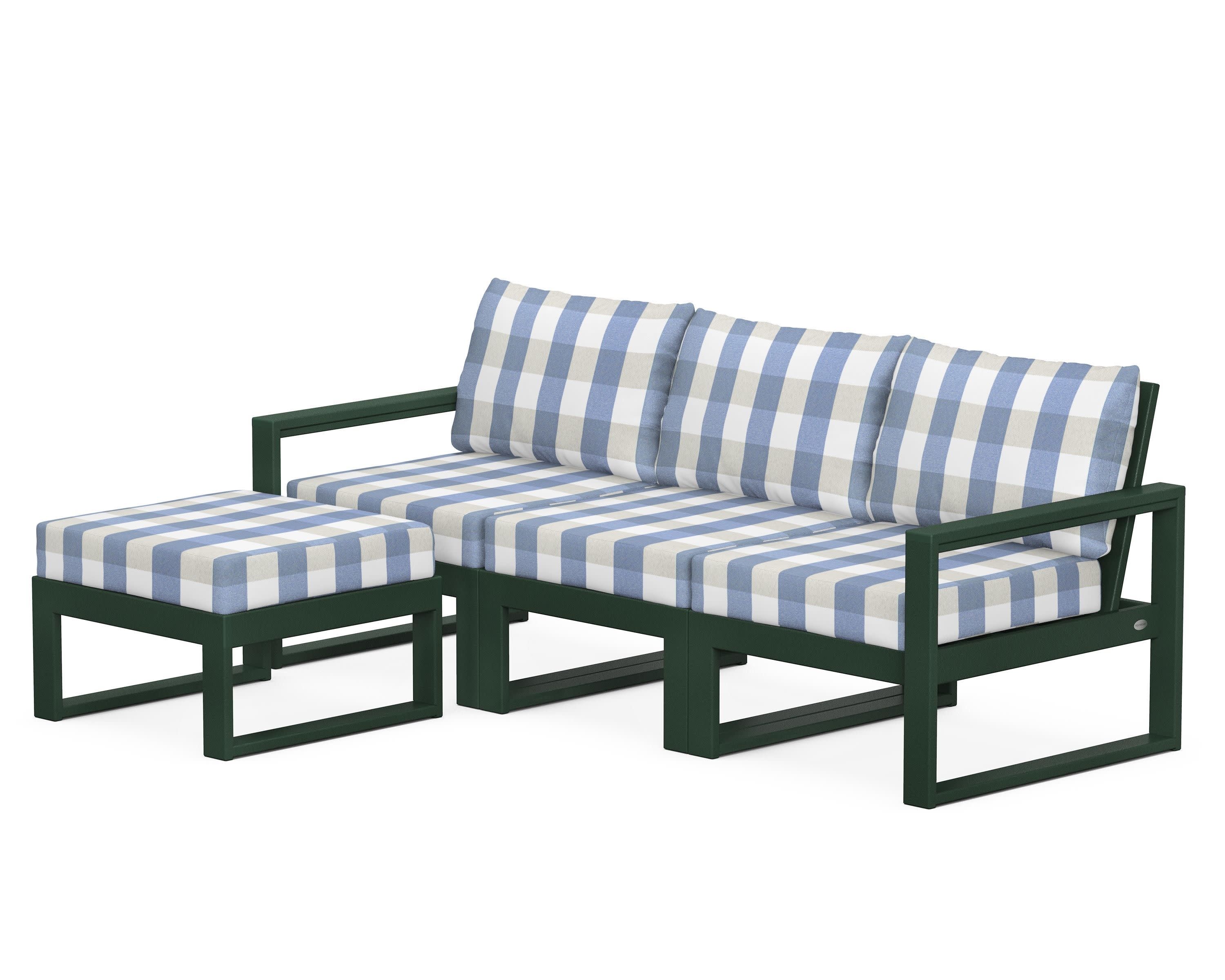 EDGE 4-Piece Modular Deep Seating Set with Ottoman in Green / Buffalo Plaid Sky Blue