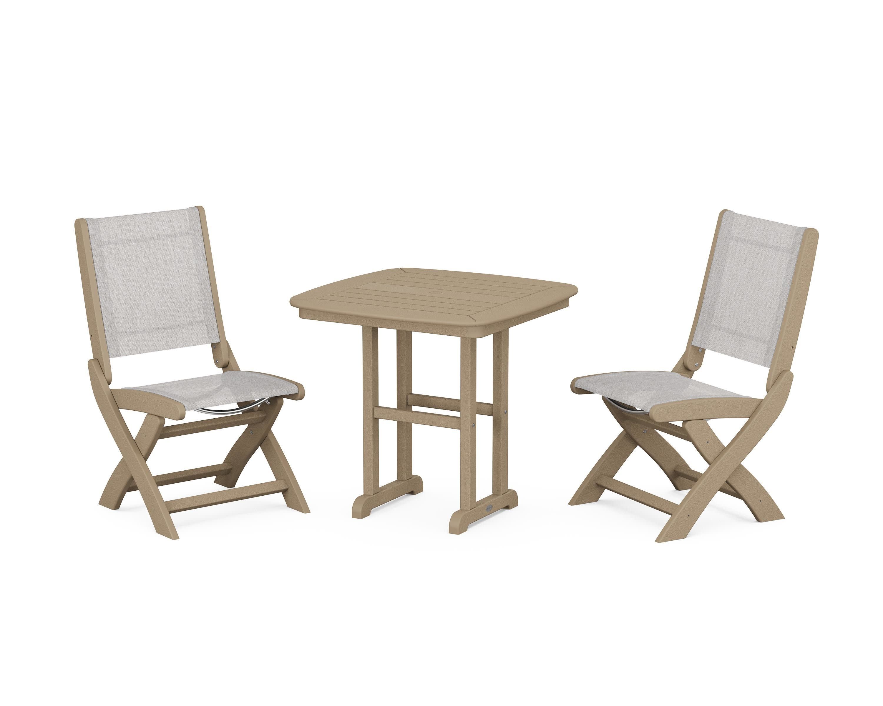 Coastal Folding Side Chair 3-Piece Dining Set in Vintage Sahara / Parchment Sling