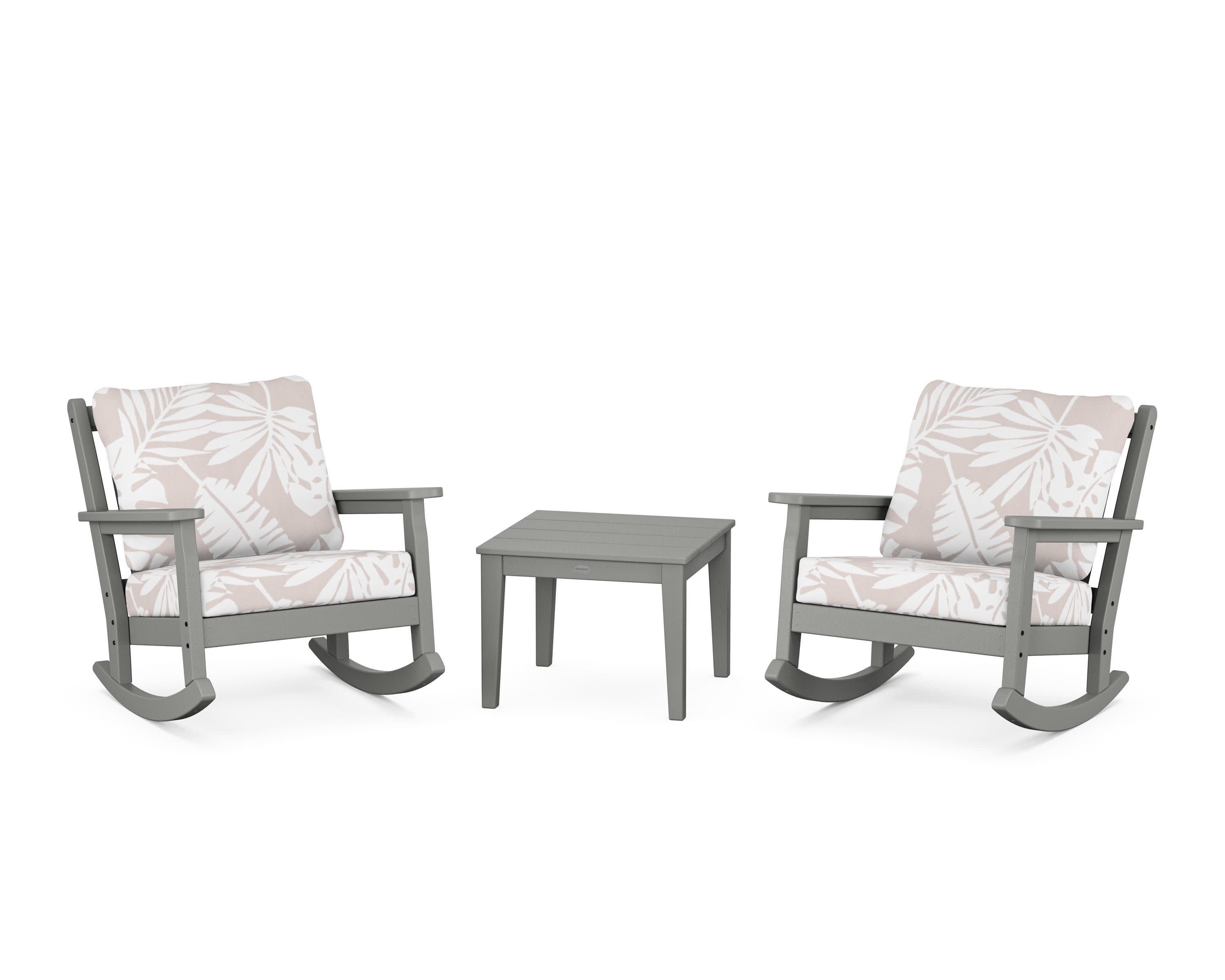 Chippendale 3-Piece Deep Seating Rocker Set in Slate Grey / Leaf Dune Burlap