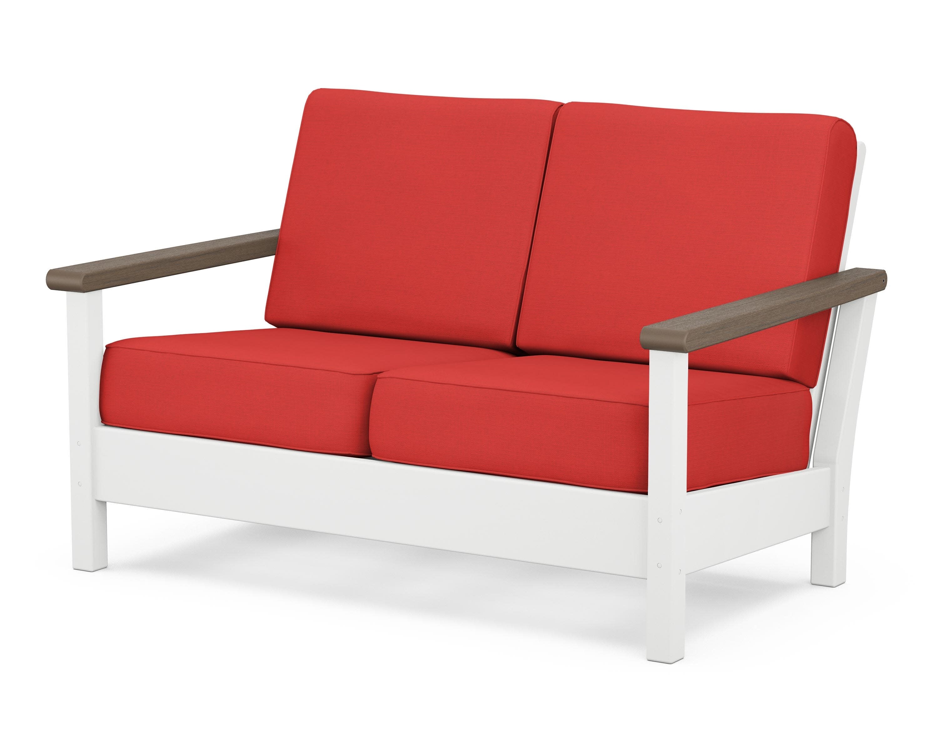 Harbour Deep Seating Loveseat in White / Kona / Crimson Linen
