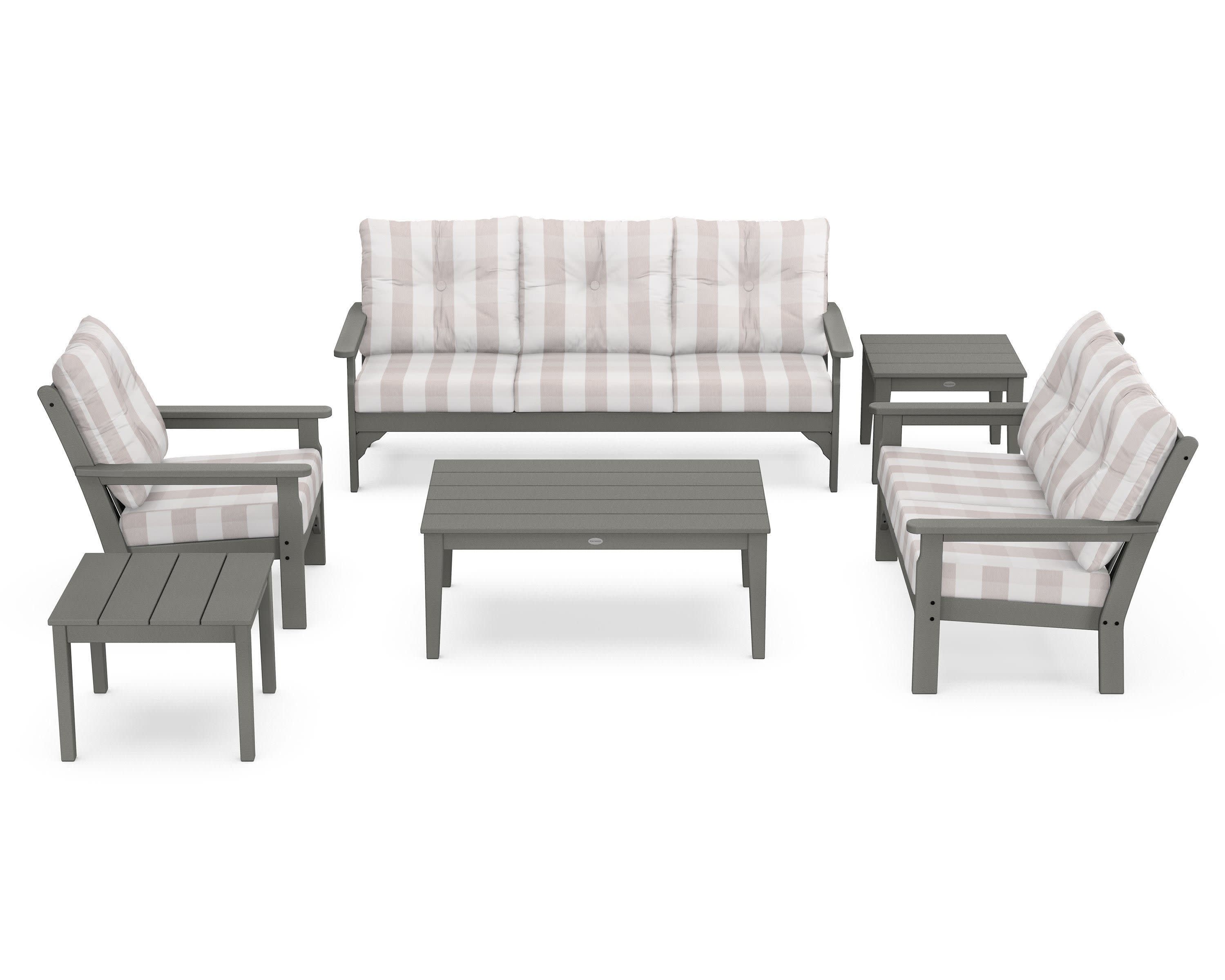 Vineyard 6-Piece Deep Seating Set in Slate Grey / Buffalo Plaid Dune Burlap