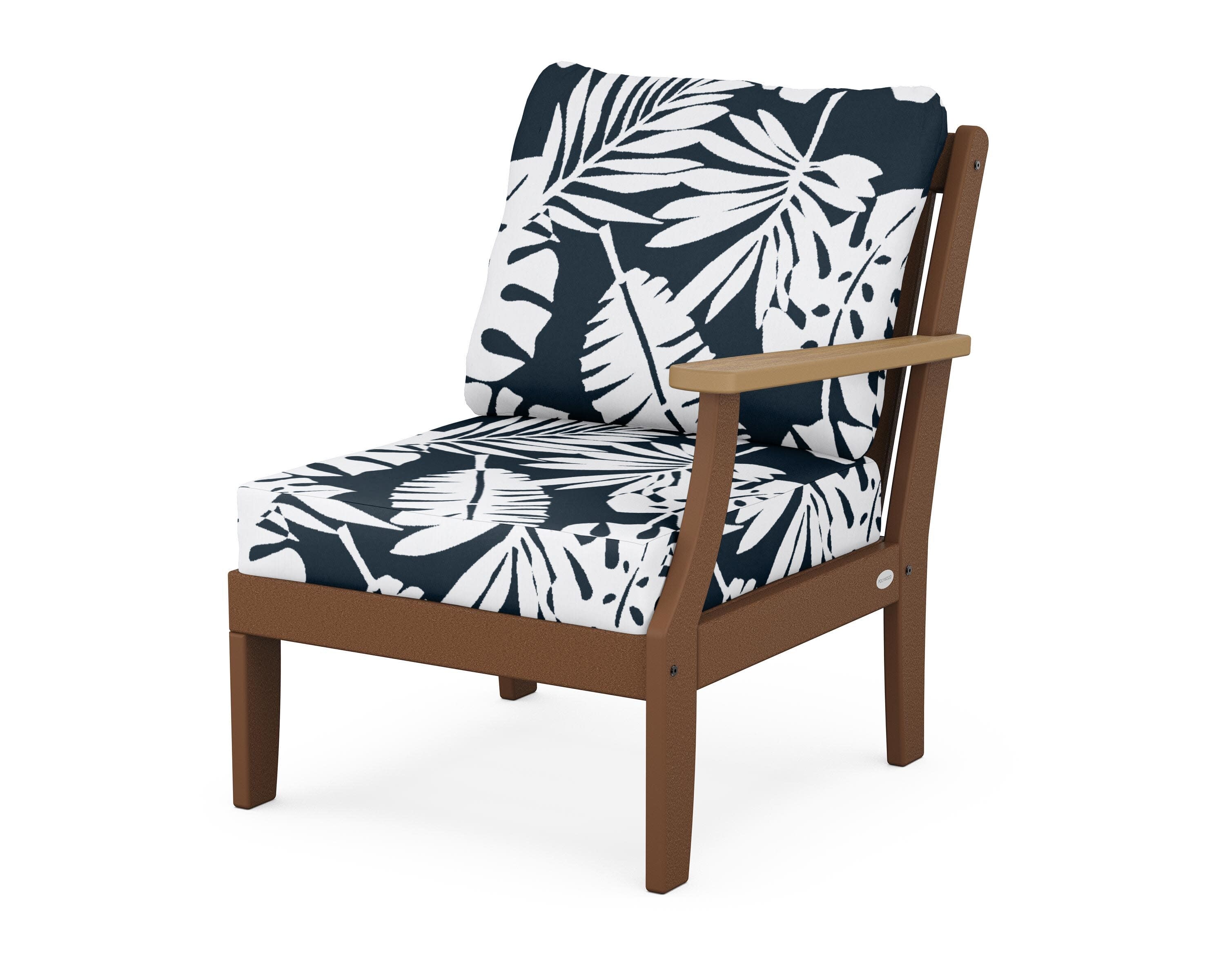Braxton Modular Right Arm Chair in Teak / Natural / Leaf Marine Indigo