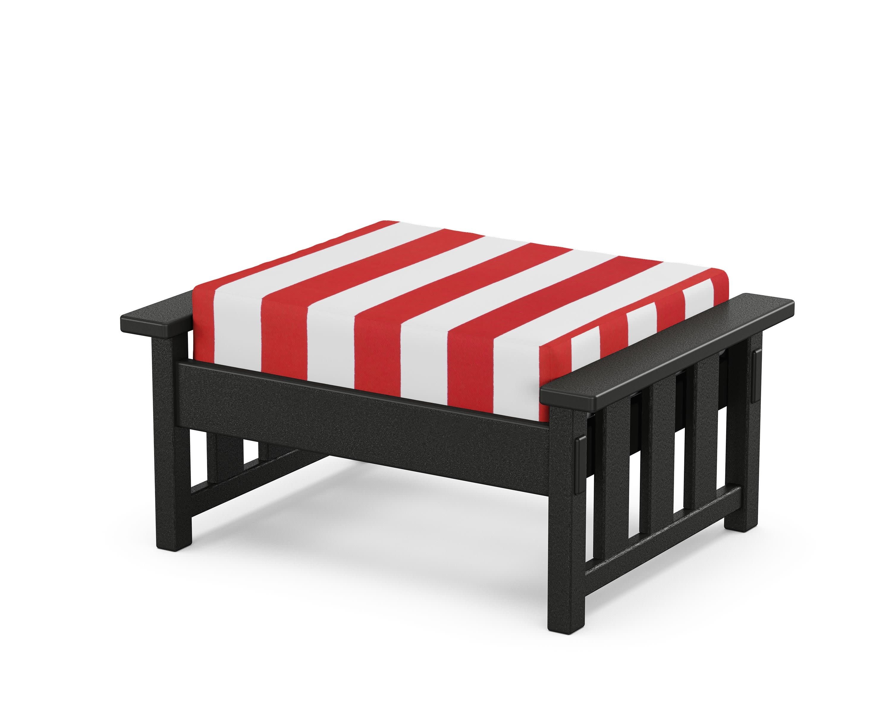 Acadia Deep Seating Ottoman in Black / Cabana Stripe Crimson