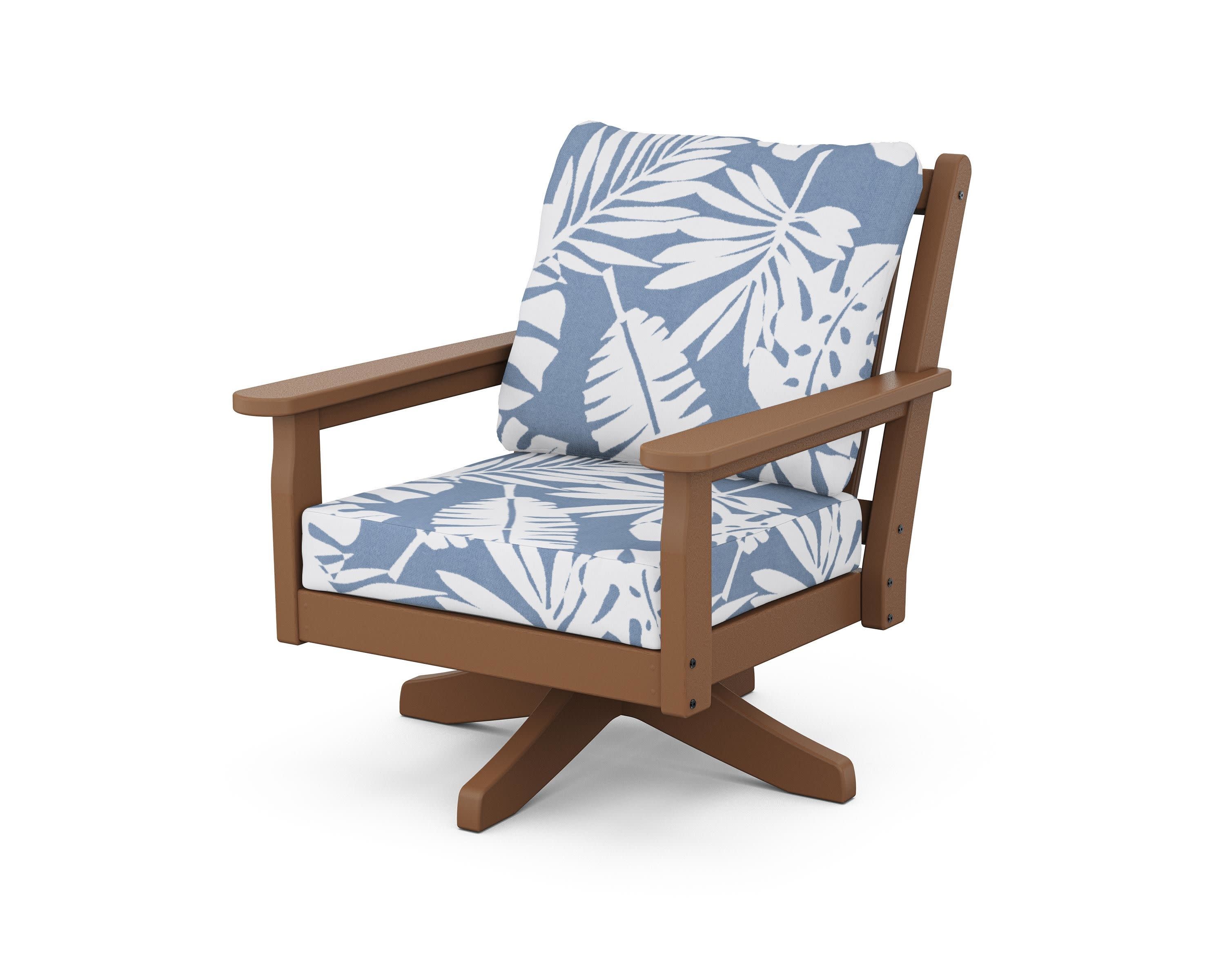 Chippendale Deep Seating Swivel Chair in Teak / Leaf Sky Blue