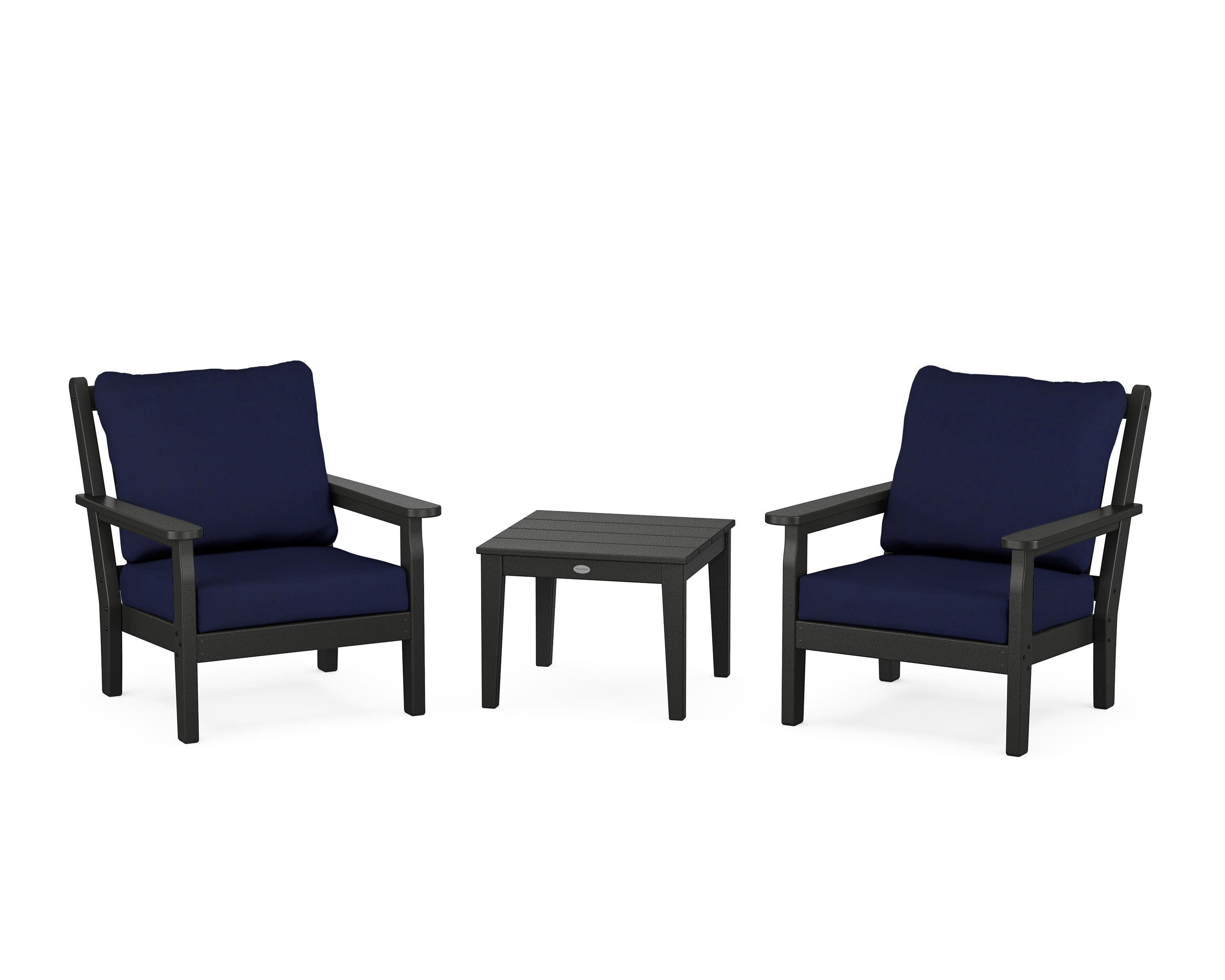 Chippendale 3-Piece Deep Seating Set in Black / Navy