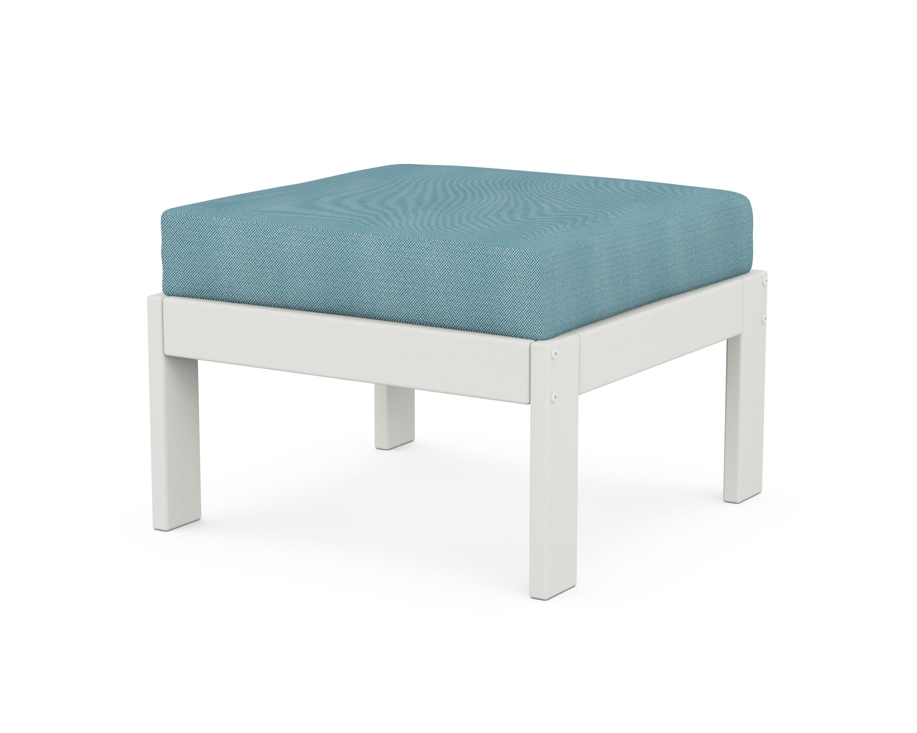 Vineyard Modular Ottoman in Vintage White / Lattice Sky Blue