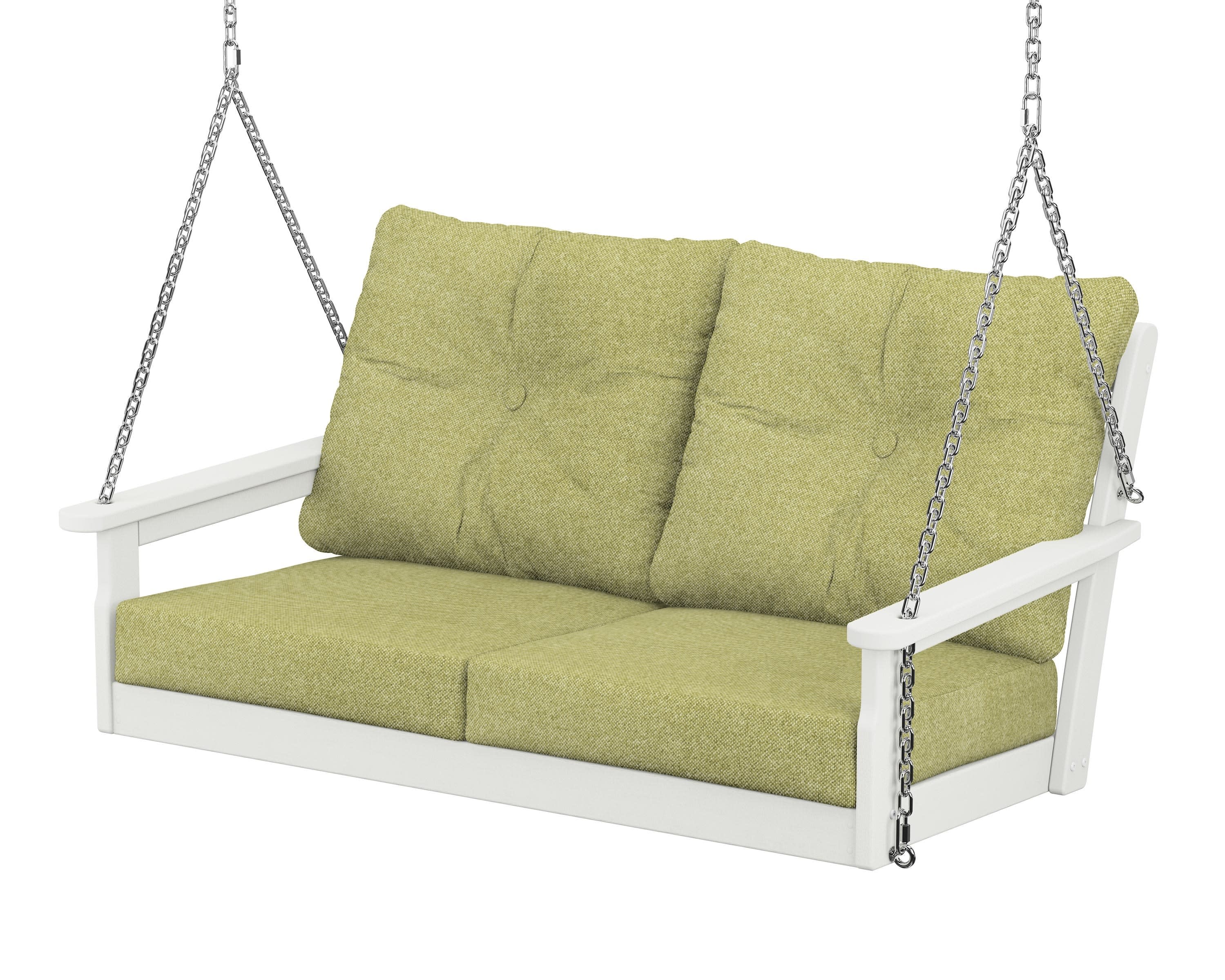 Vineyard Deep Seating Swing in Vintage White / Chartreuse Boucle