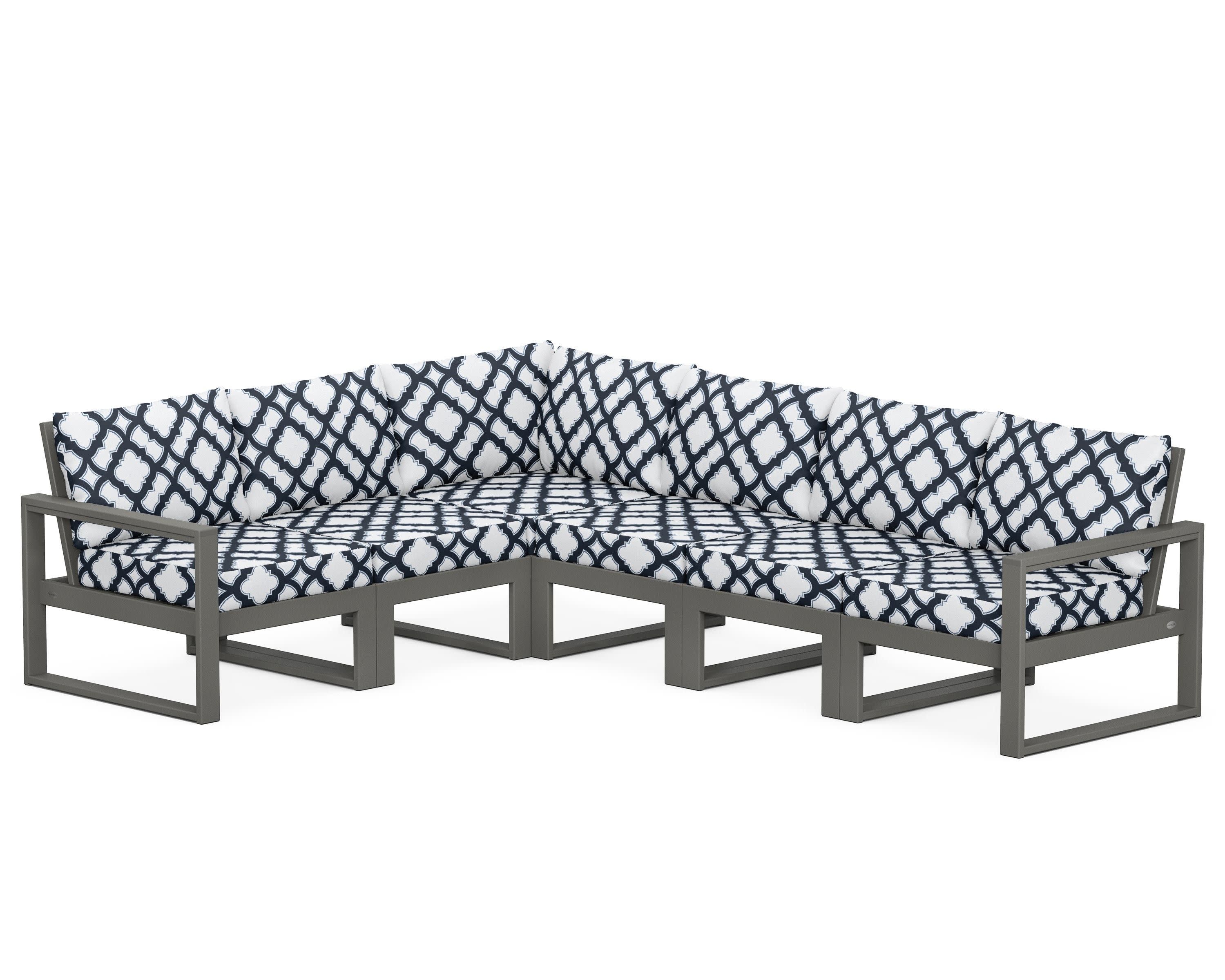 EDGE 6-Piece Modular Deep Seating Set in Slate Grey / Trellis Marine Indigo