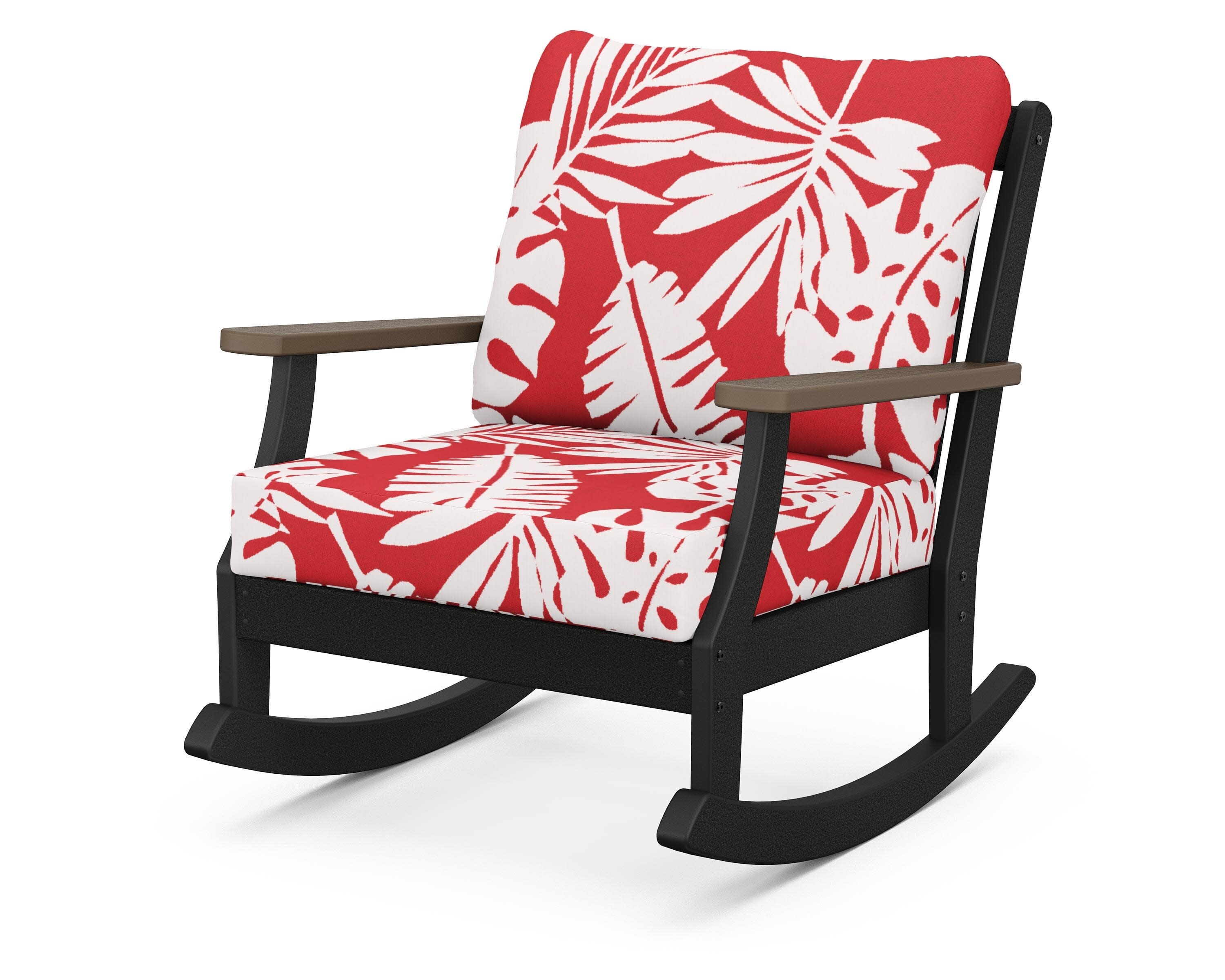 Braxton Deep Seating Rocking Chair in Black / Kona / Leaf Crimson
