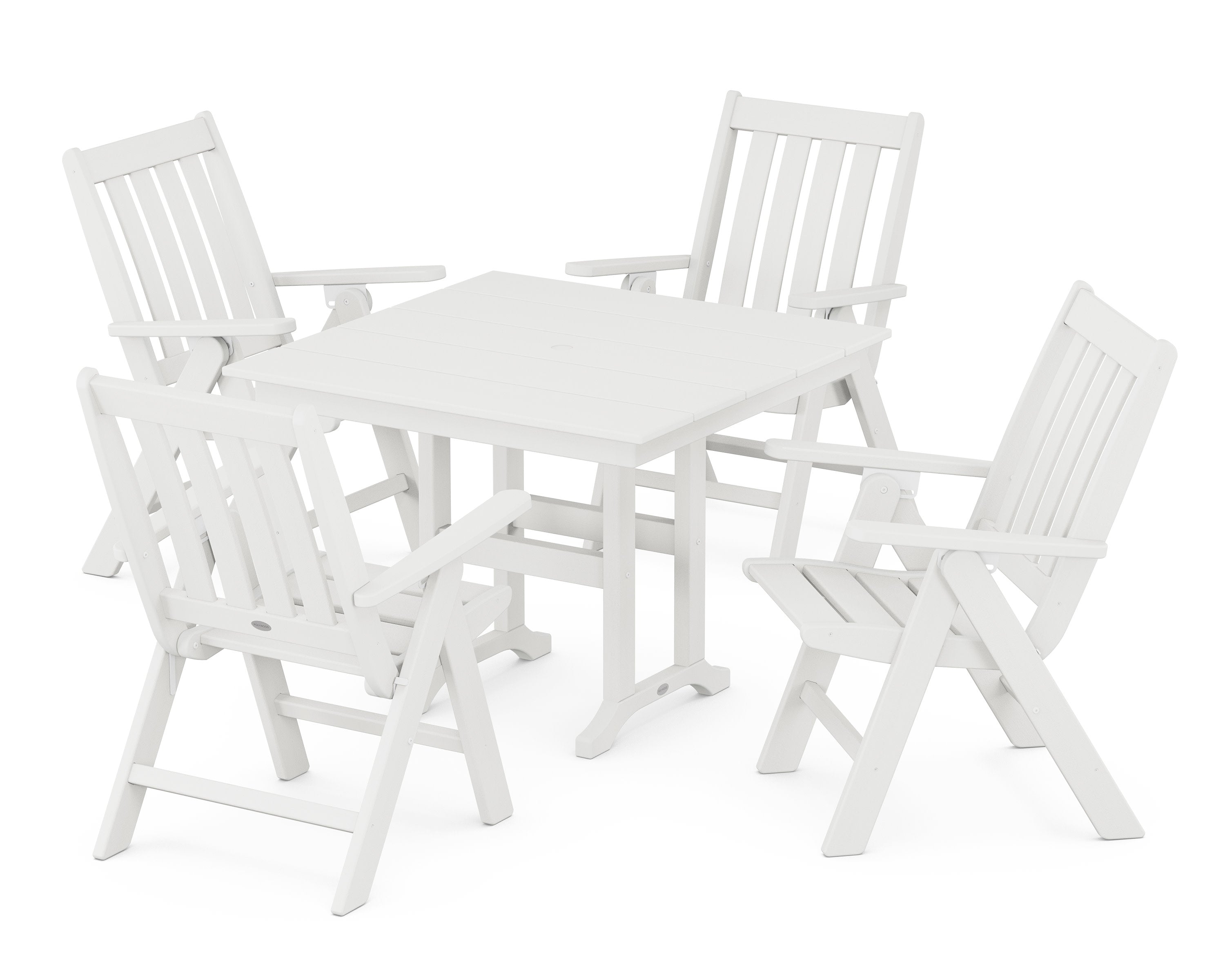 Vineyard Folding Chair 5-Piece Farmhouse Dining Set in Vintage White
