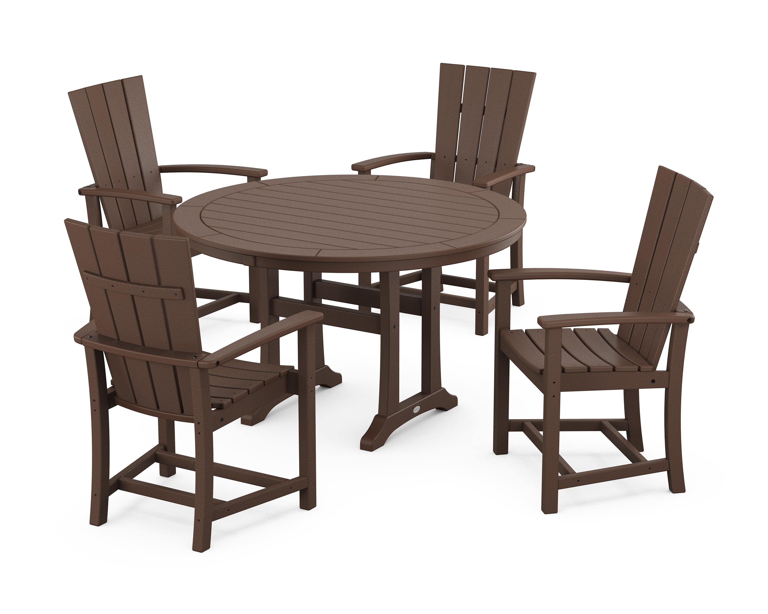 Quattro 5-Piece Round Dining Set with Trestle Legs in Mahogany