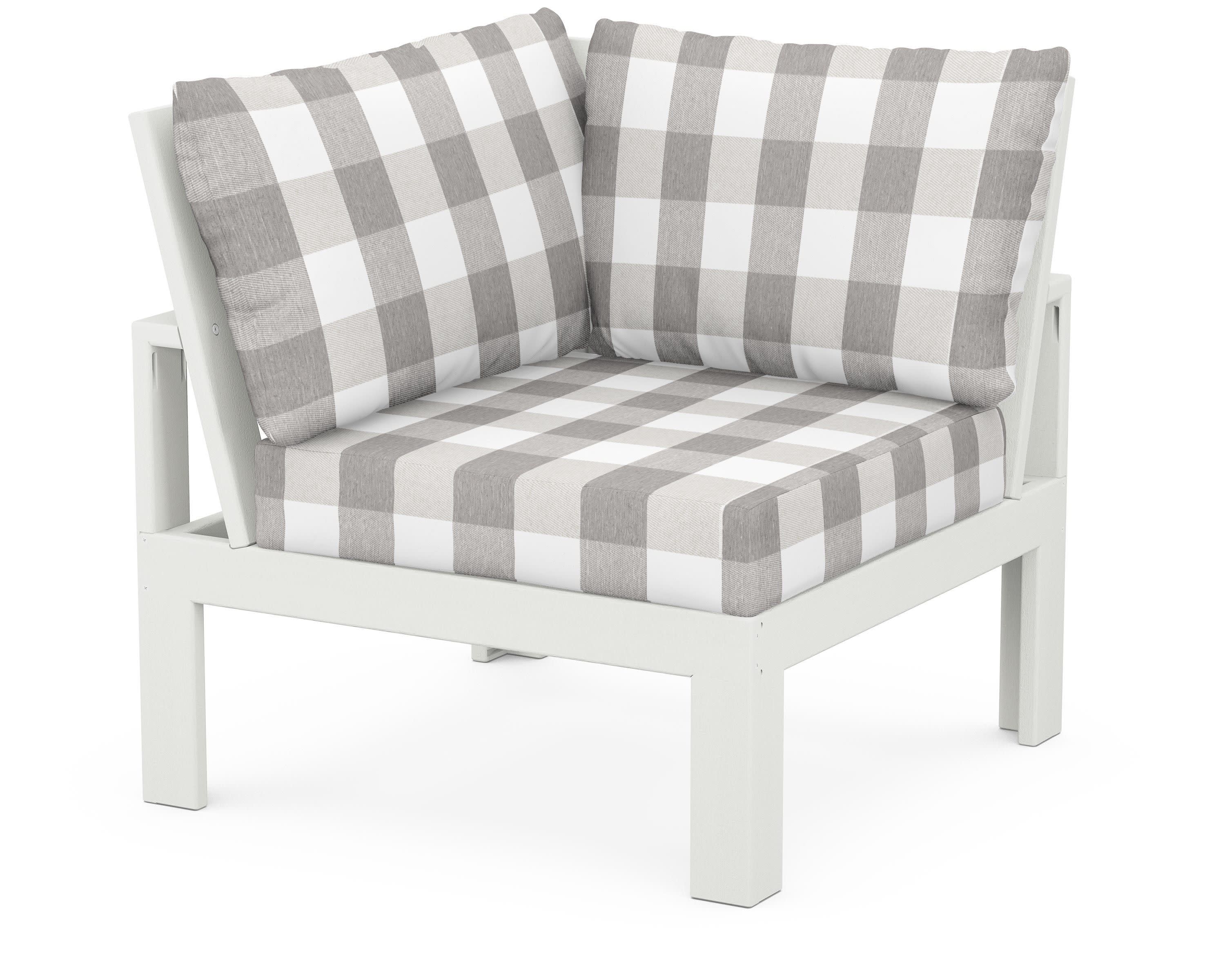 Modular Corner Chair in Vintage White / Buffalo Plaid Grey Mist