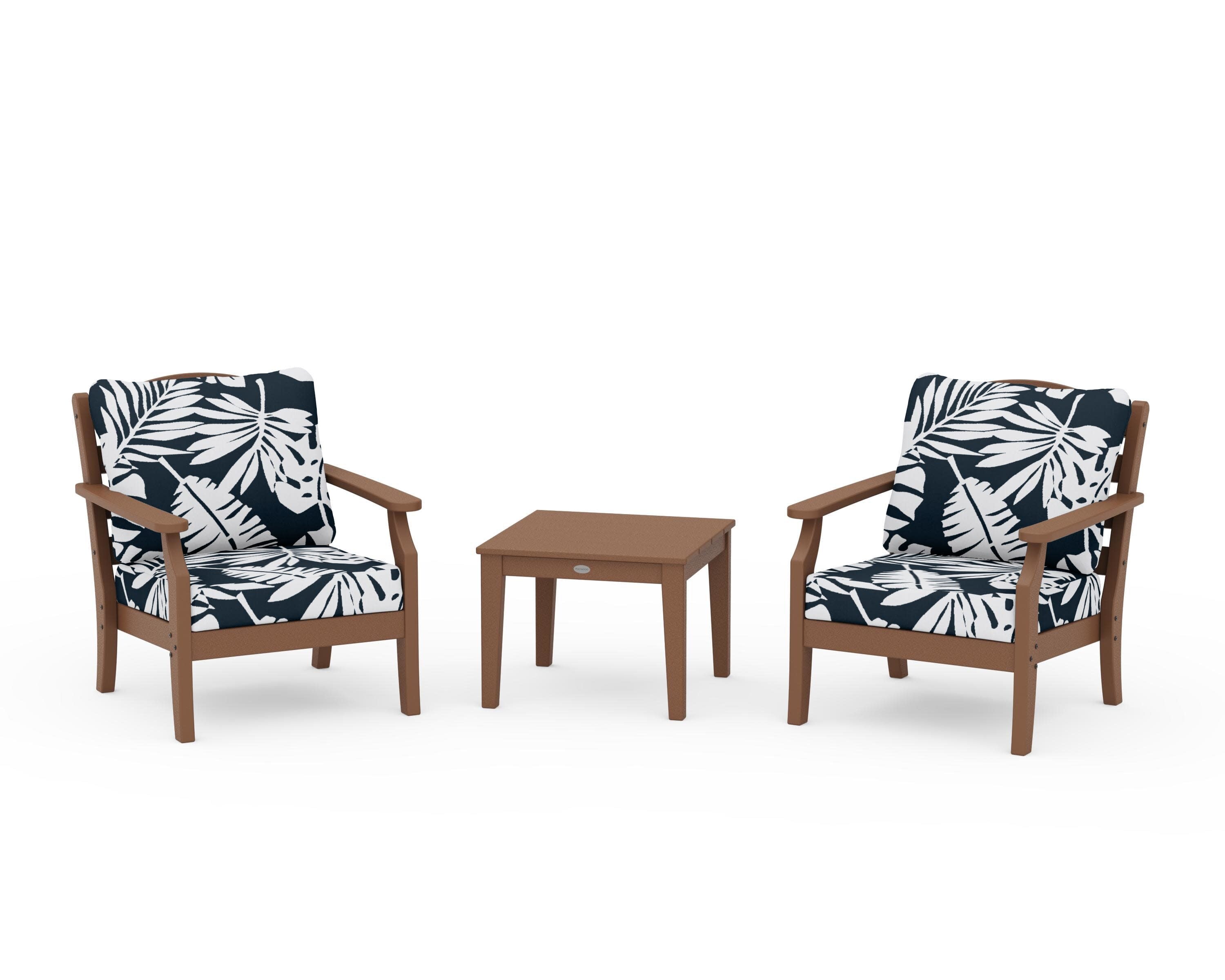 Savannah 3-Piece Deep Seating Set in Teak / Leaf Marine Indigo