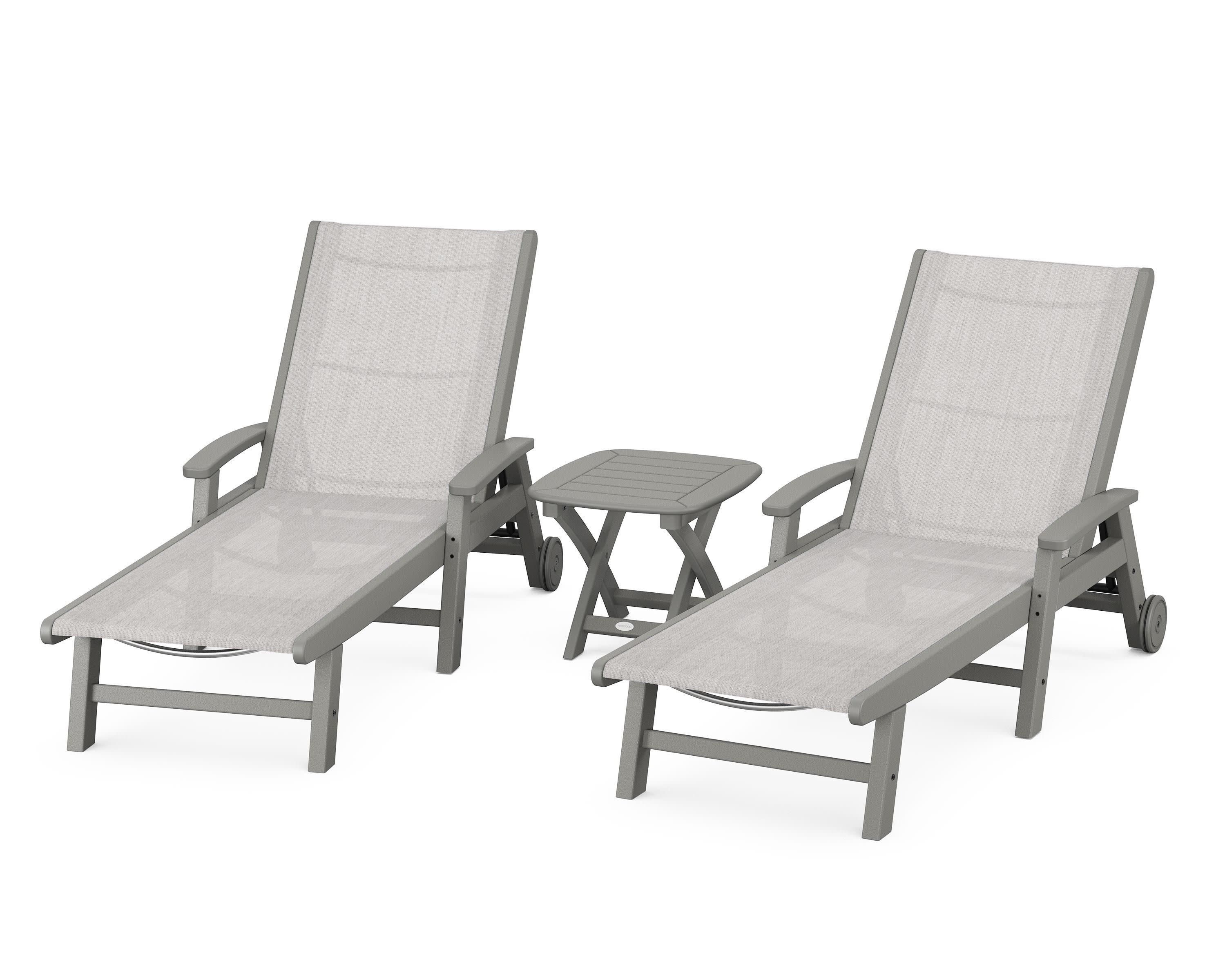 Coastal 3-Piece Wheeled Chaise Set in Slate Grey / Parchment Sling