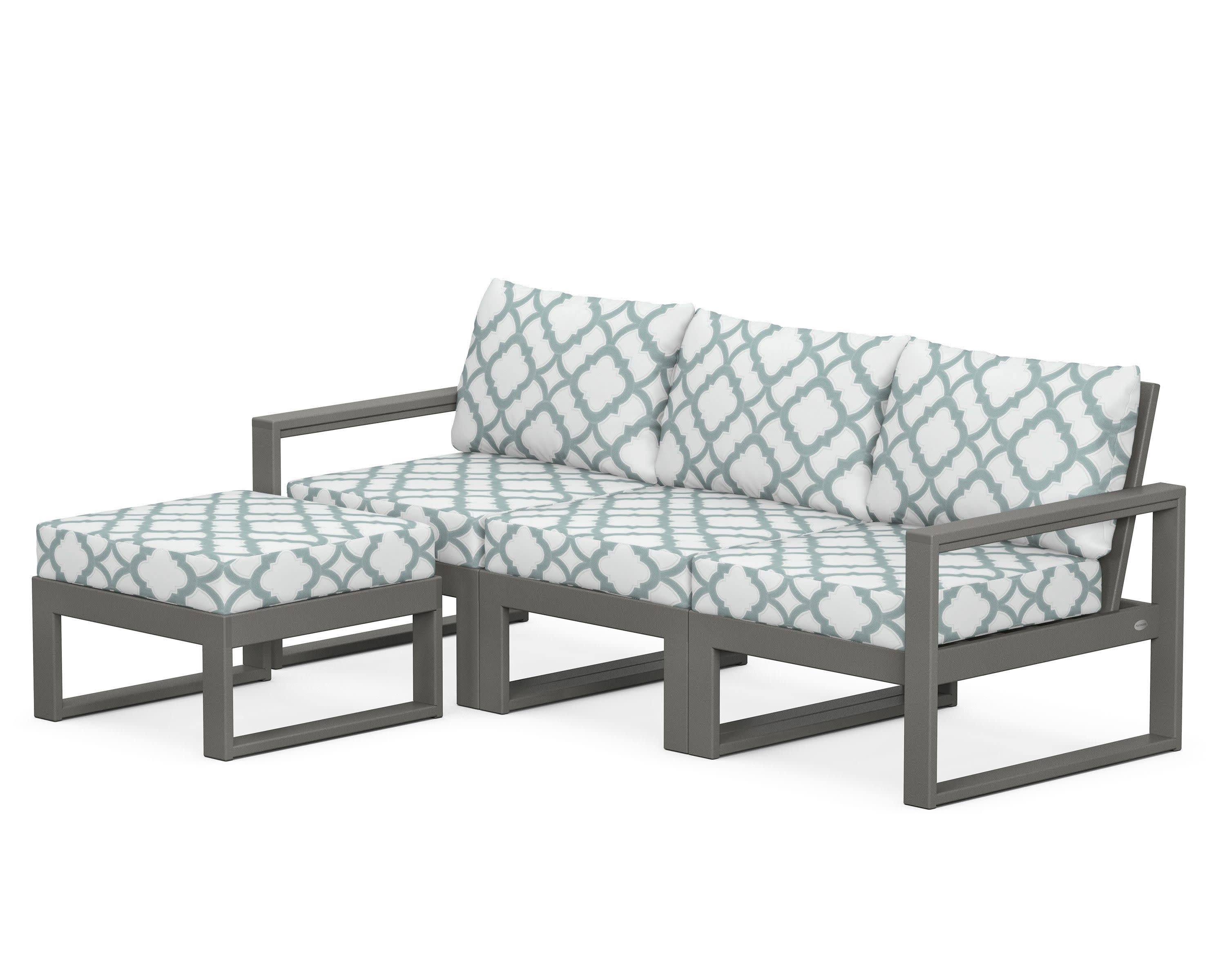EDGE 4-Piece Modular Deep Seating Set with Ottoman in Slate Grey / Trellis Glacier Spa