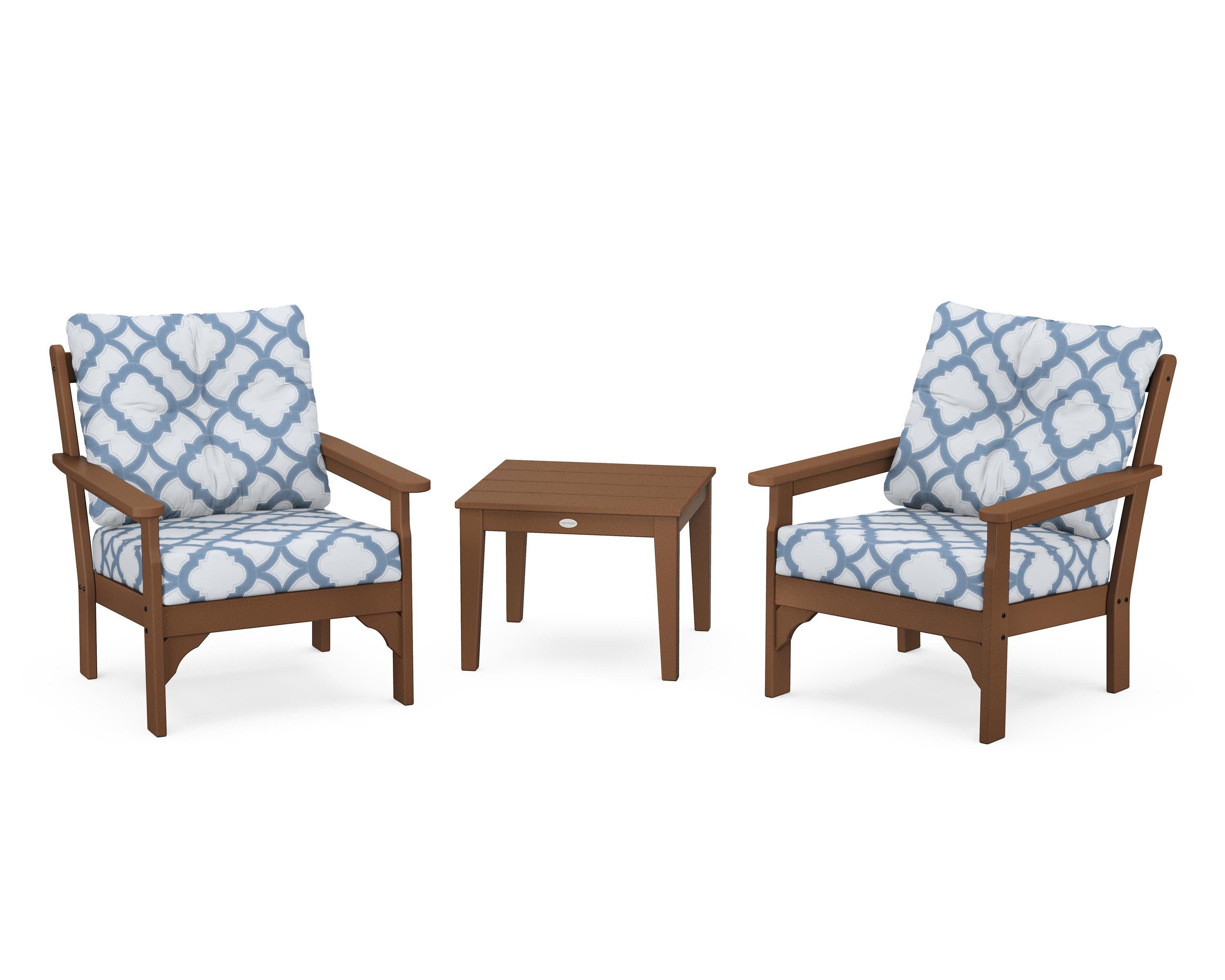 Vineyard 3-Piece Deep Seating Set in Teak / Trellis Sky Blue