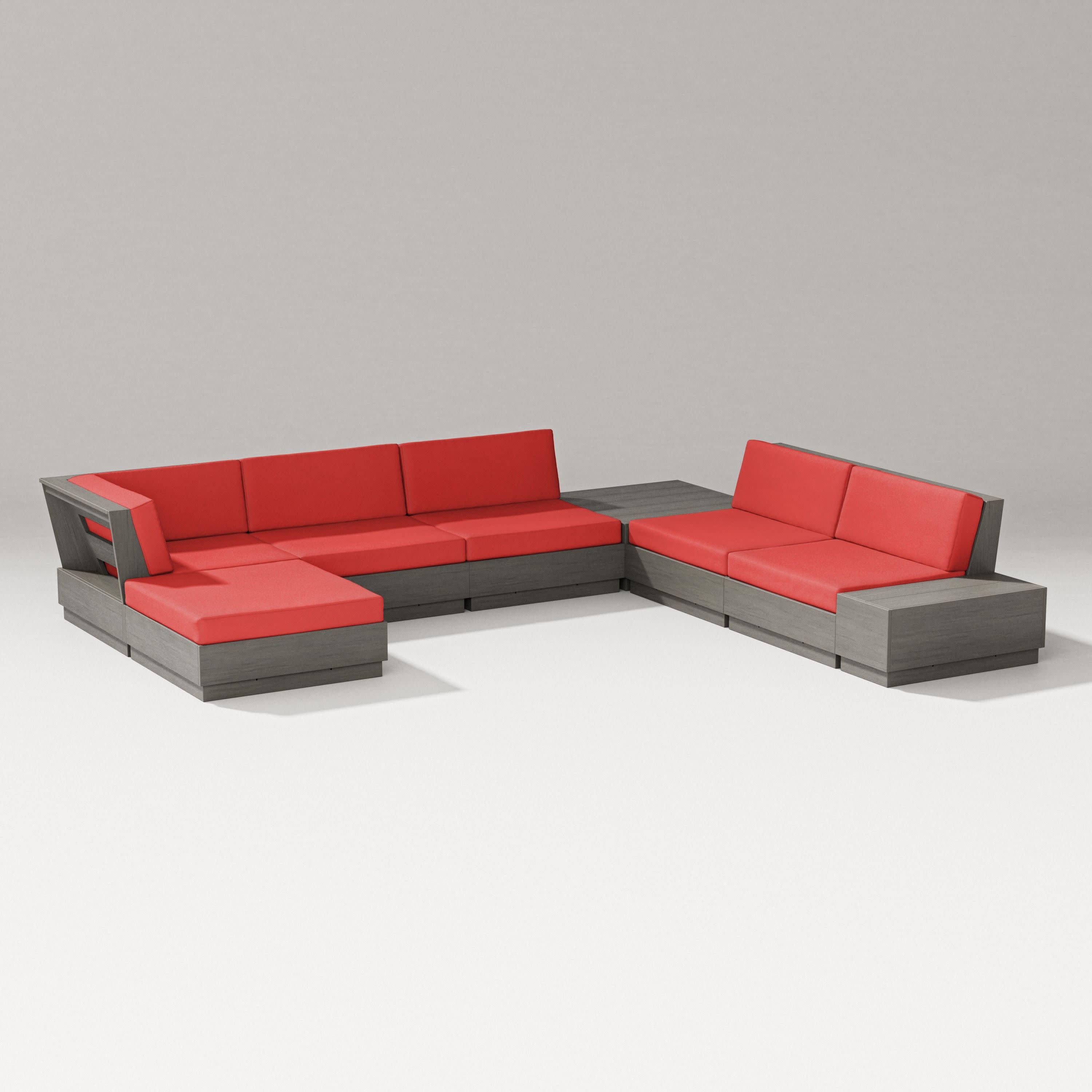 Elevate 8-Piece Corner Sectional in Driftwood / Crimson Linen