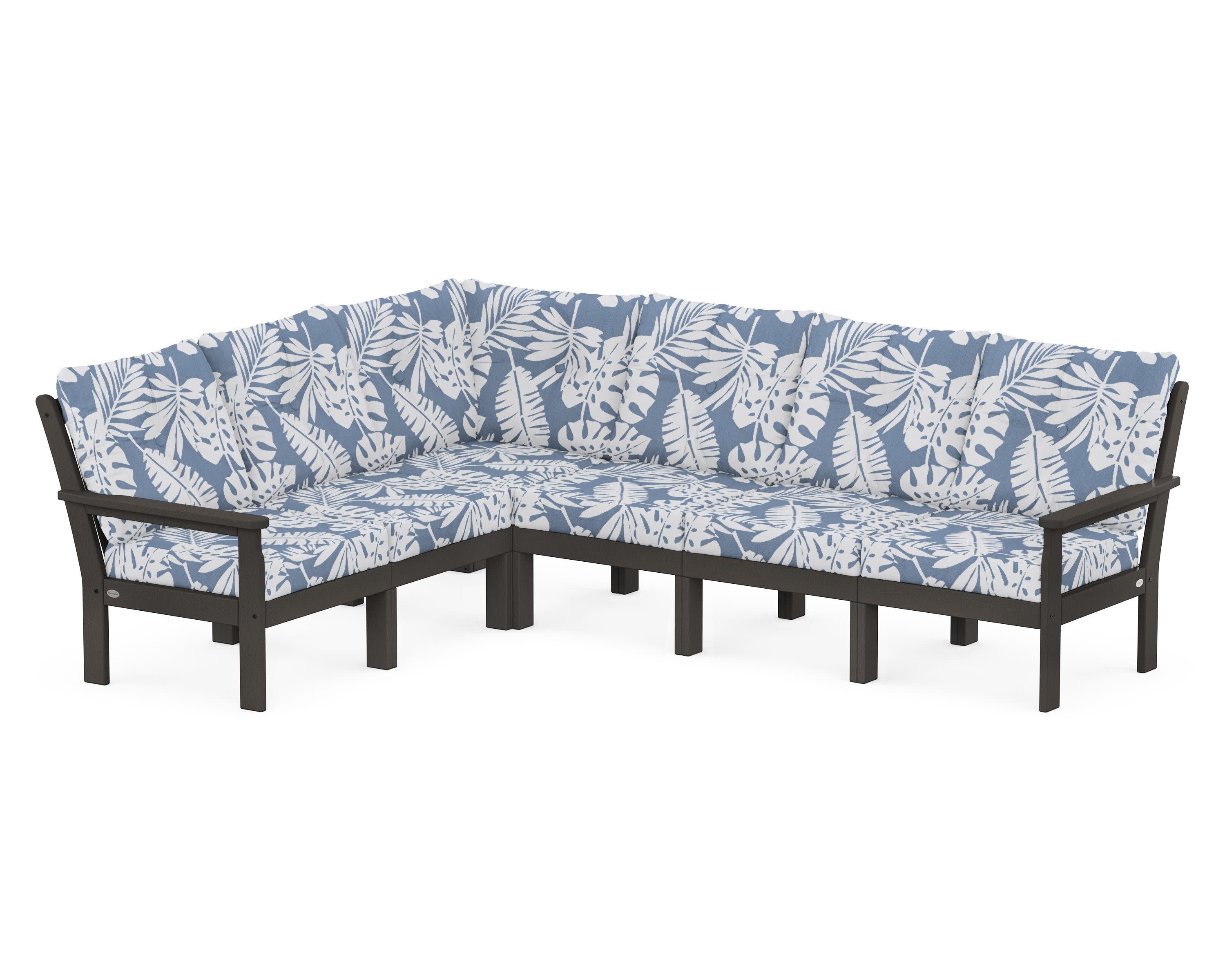 Vineyard 6-Piece Sectional in Vintage Coffee / Leaf Sky Blue