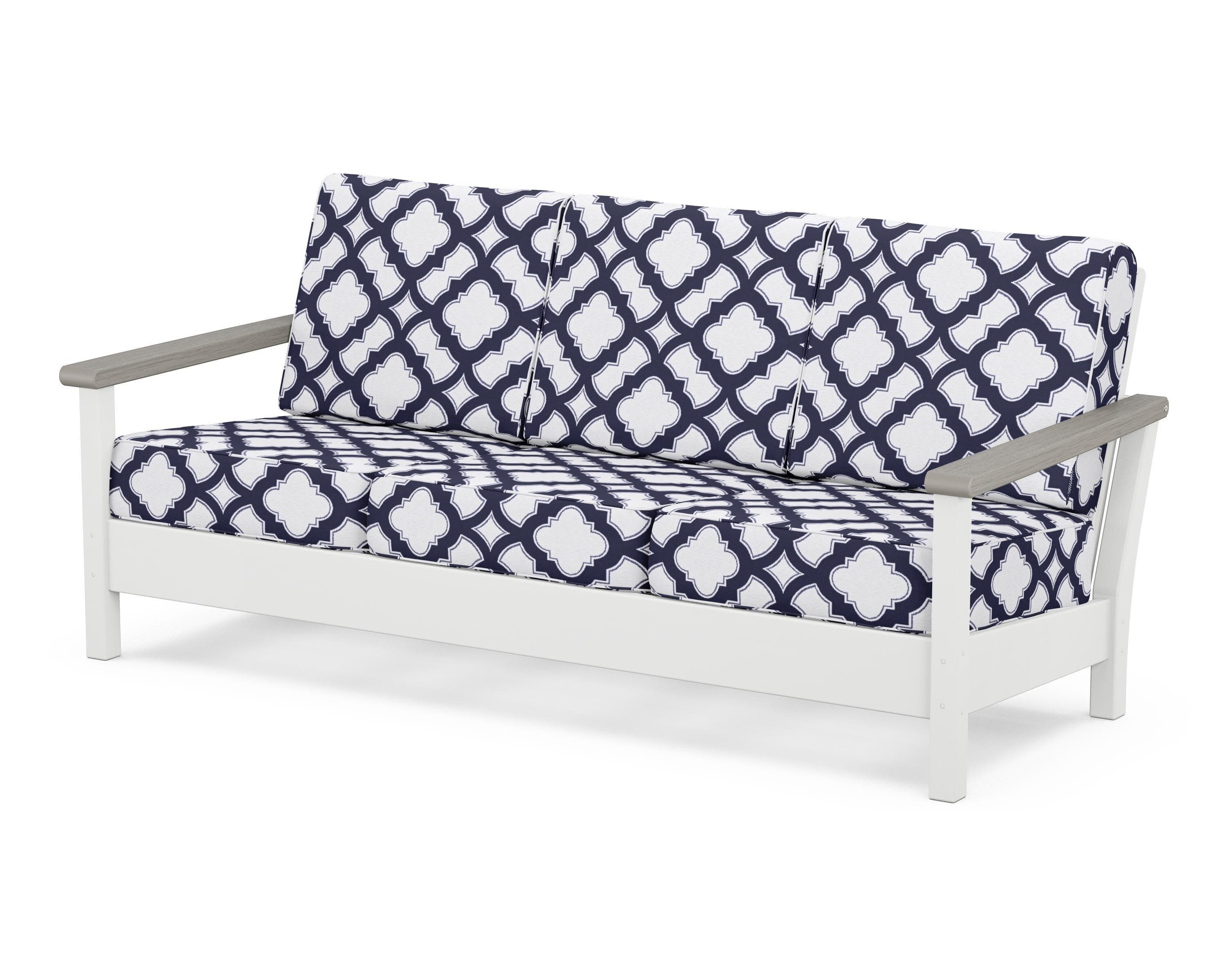 Harbour Deep Seating Sofa in White / Driftwood / Trellis Navy