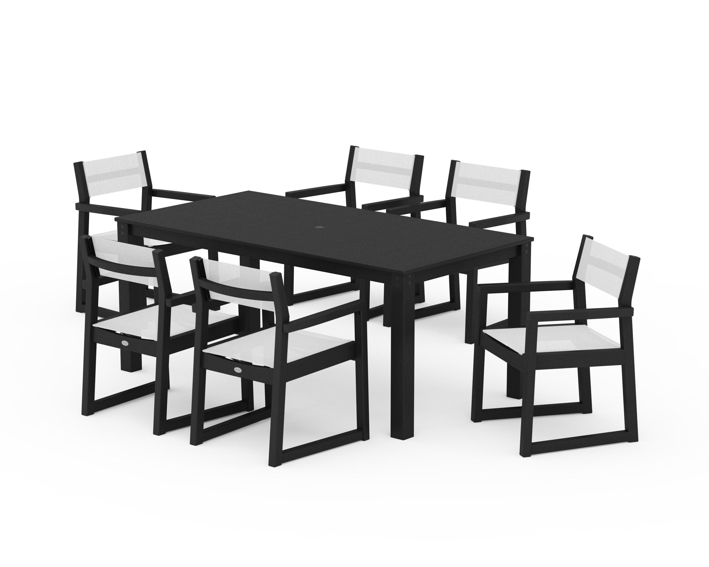 EDGE Sling Arm Chair 7-Piece Parsons Dining Set in Black / White Sling