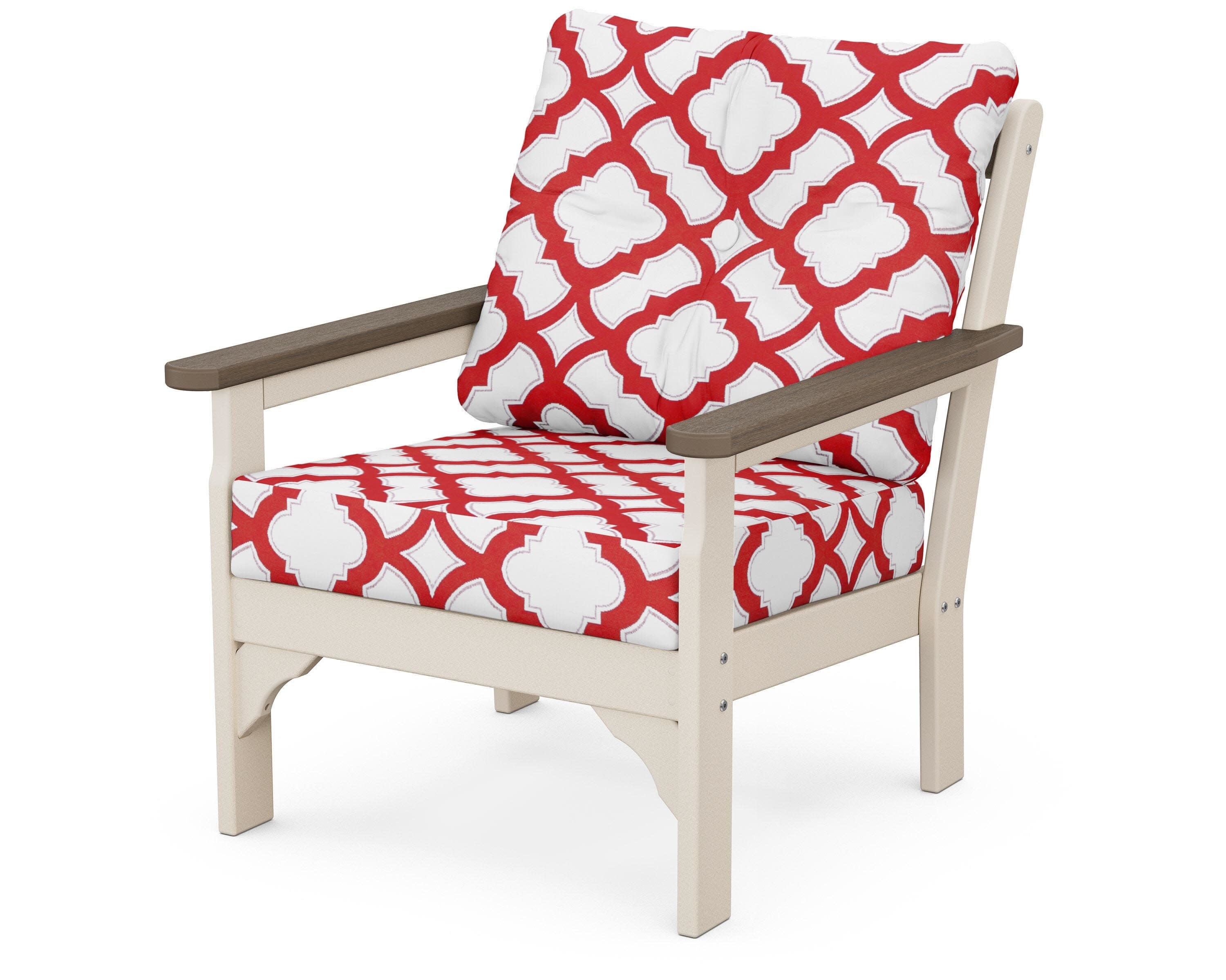 Vineyard Deep Seating Chair in Sand / Kona / Trellis Crimson