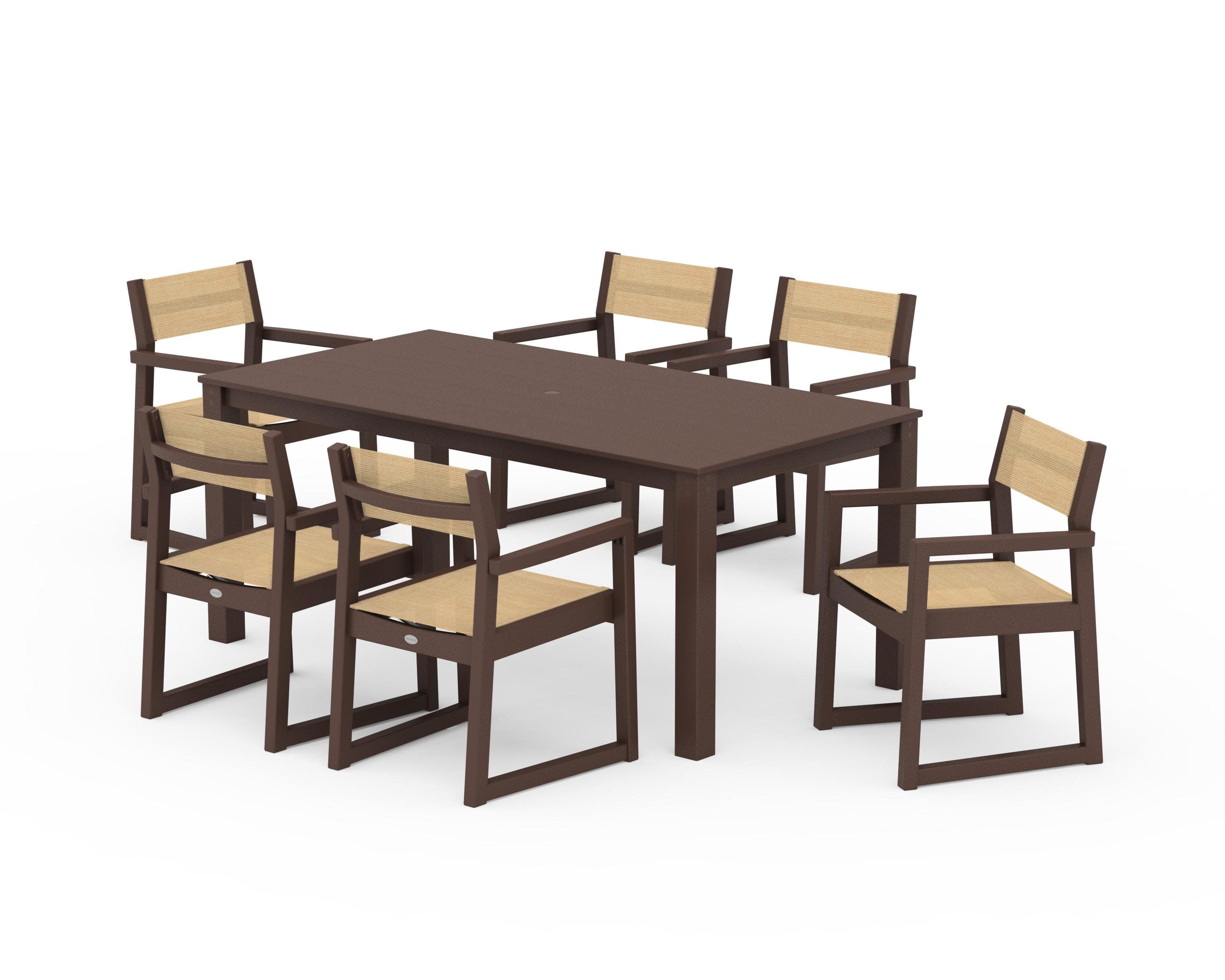 EDGE Sling Arm Chair 7-Piece Parsons Dining Set in Mahogany / Dupioni Apricot Sling