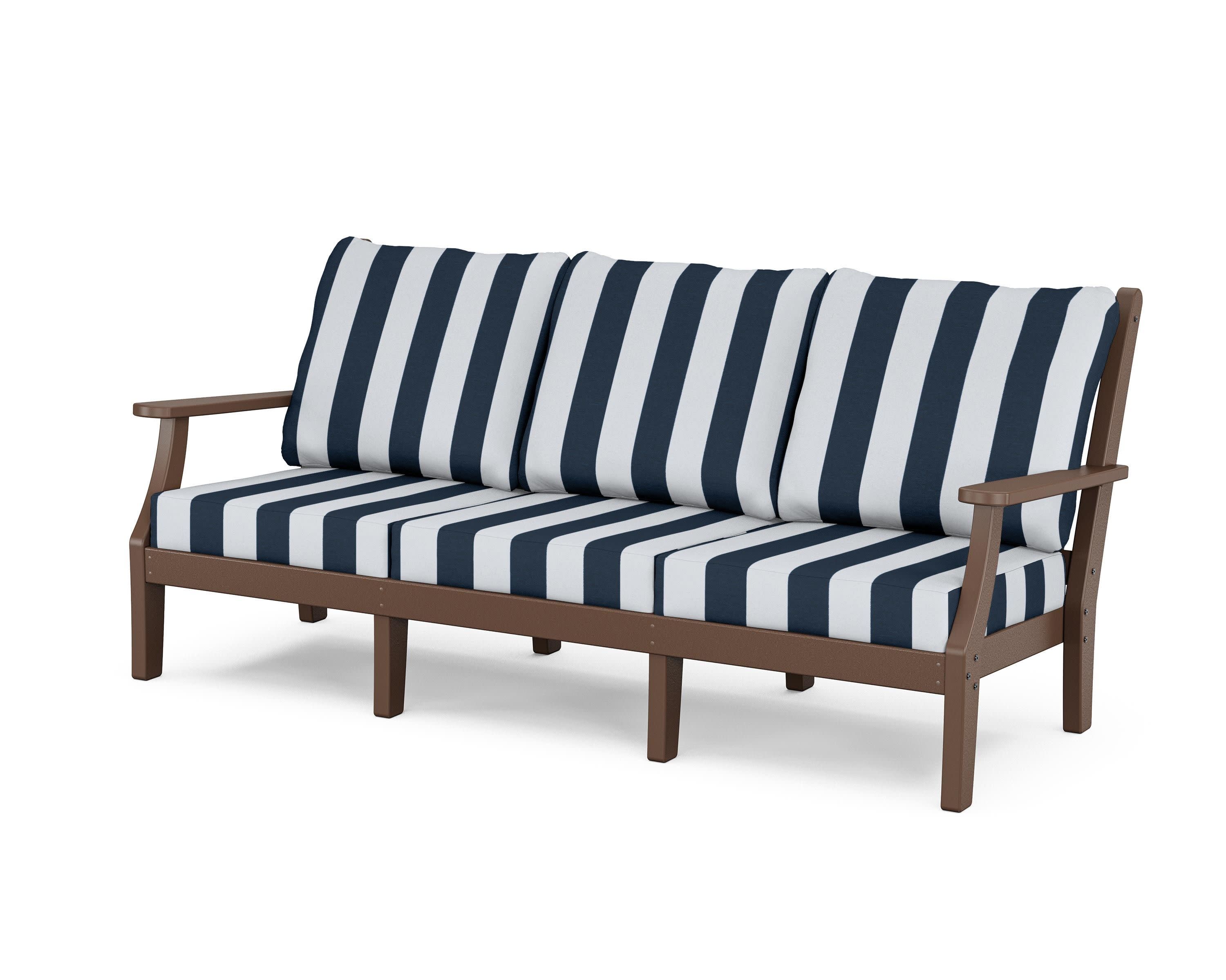 Wovendale Deep Seating Sofa in Mahogany / Cabana Stripe Marine Indigo