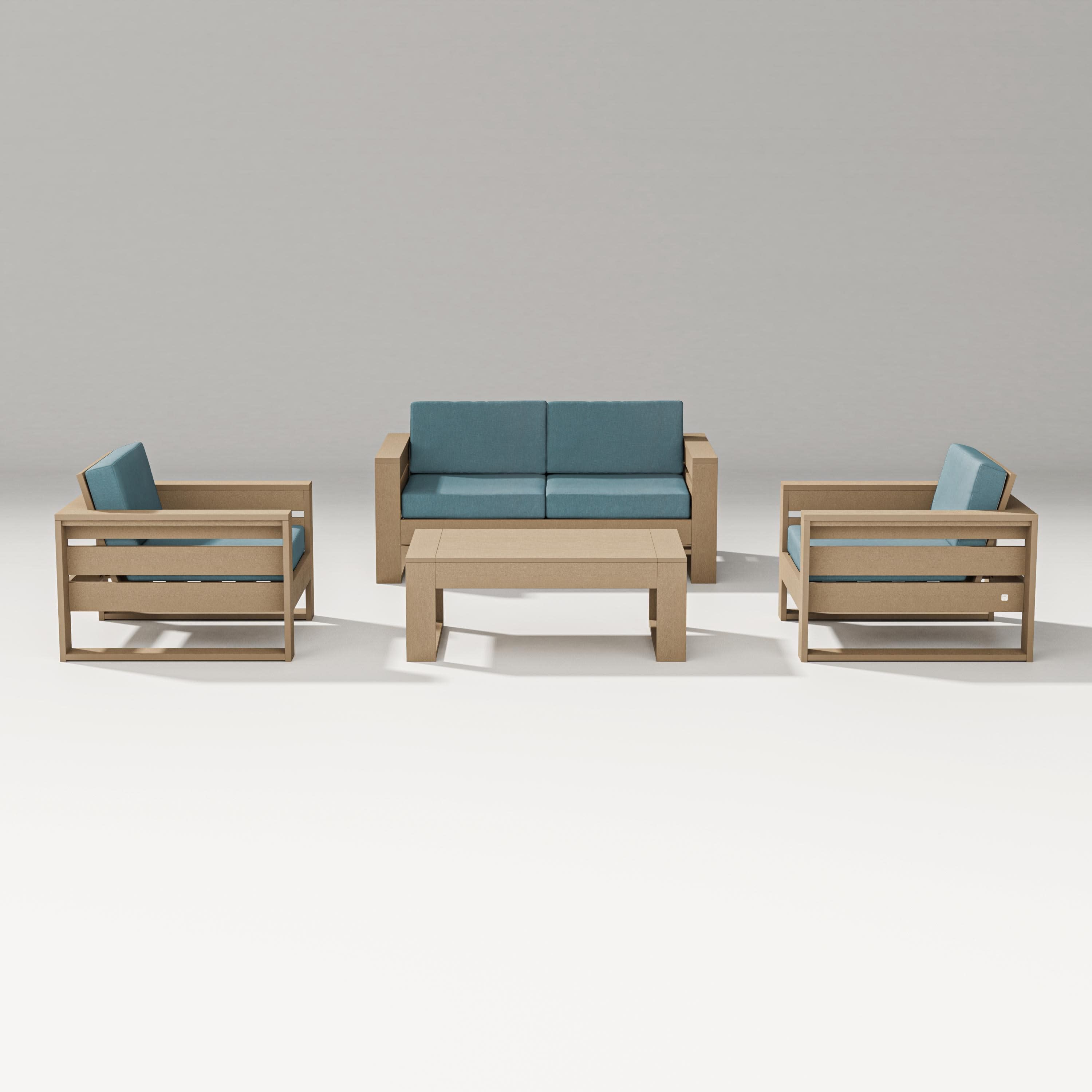 Latitude 4-Piece Lounge Loveseat Set in Vintage Sahara / Ocean Teal