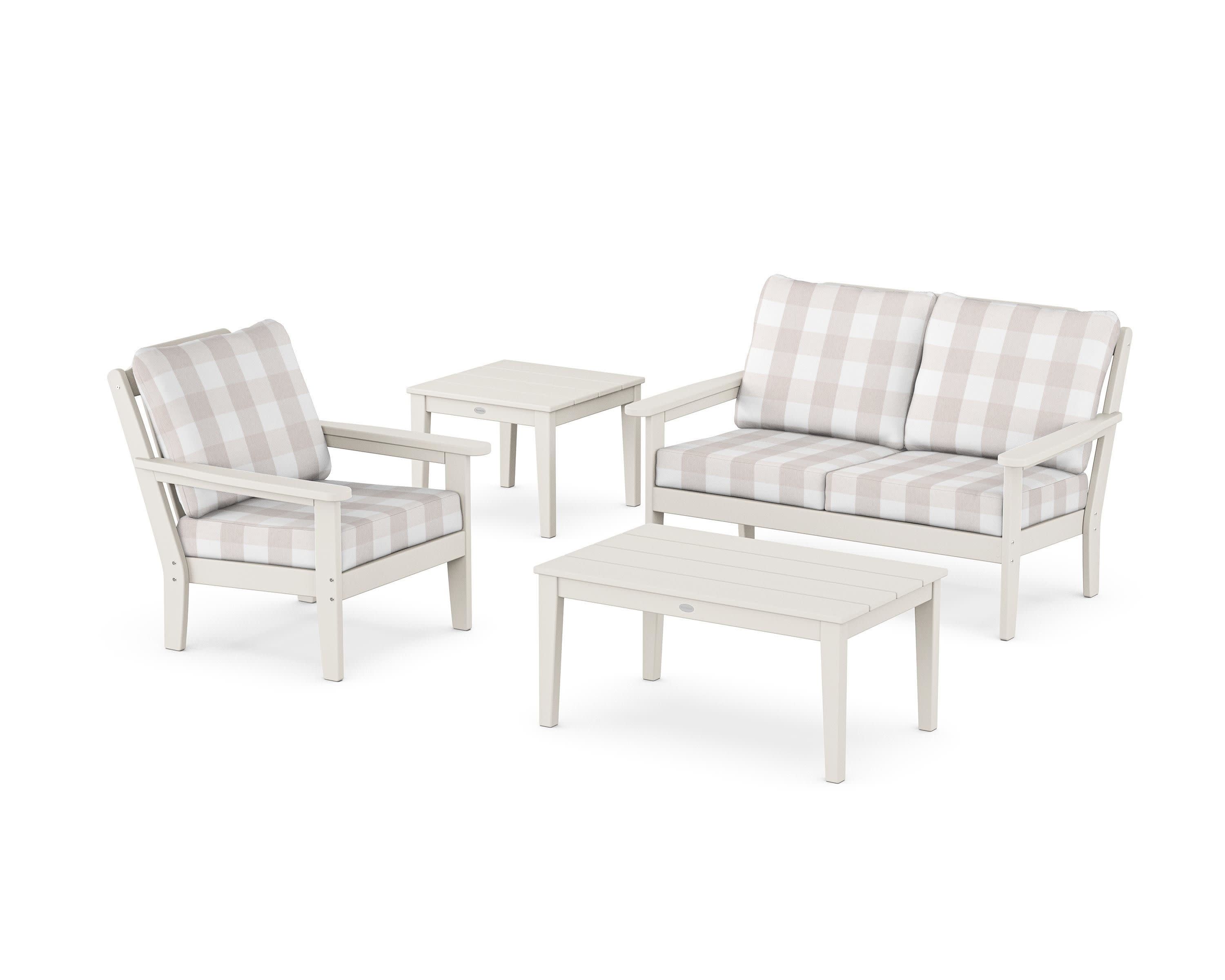 Wovendale 4-Piece Deep Seating Set in Sand / Buffalo Plaid Dune Burlap