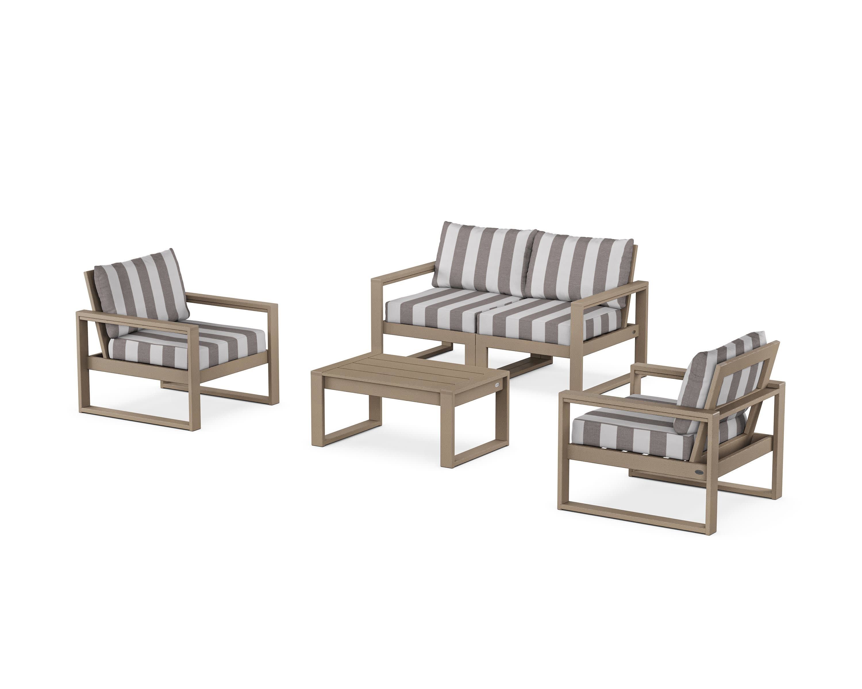 EDGE Sectional 4-Piece Deep Seating Set with Loveseat in Vintage Sahara / Cabana Stripe Grey Mist