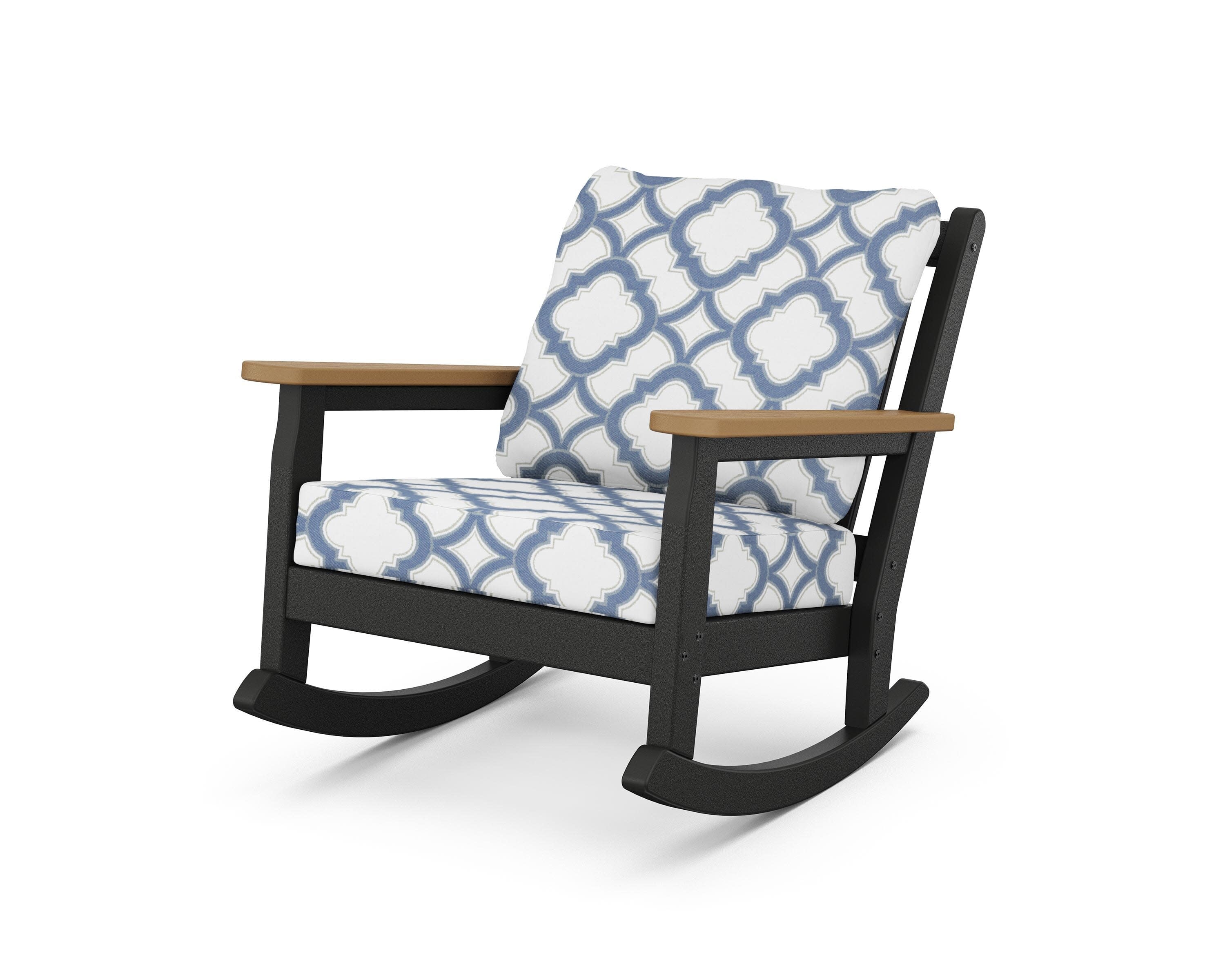 Chippendale Deep Seating Rocking Chair in Black / Natural / Trellis Sky Blue