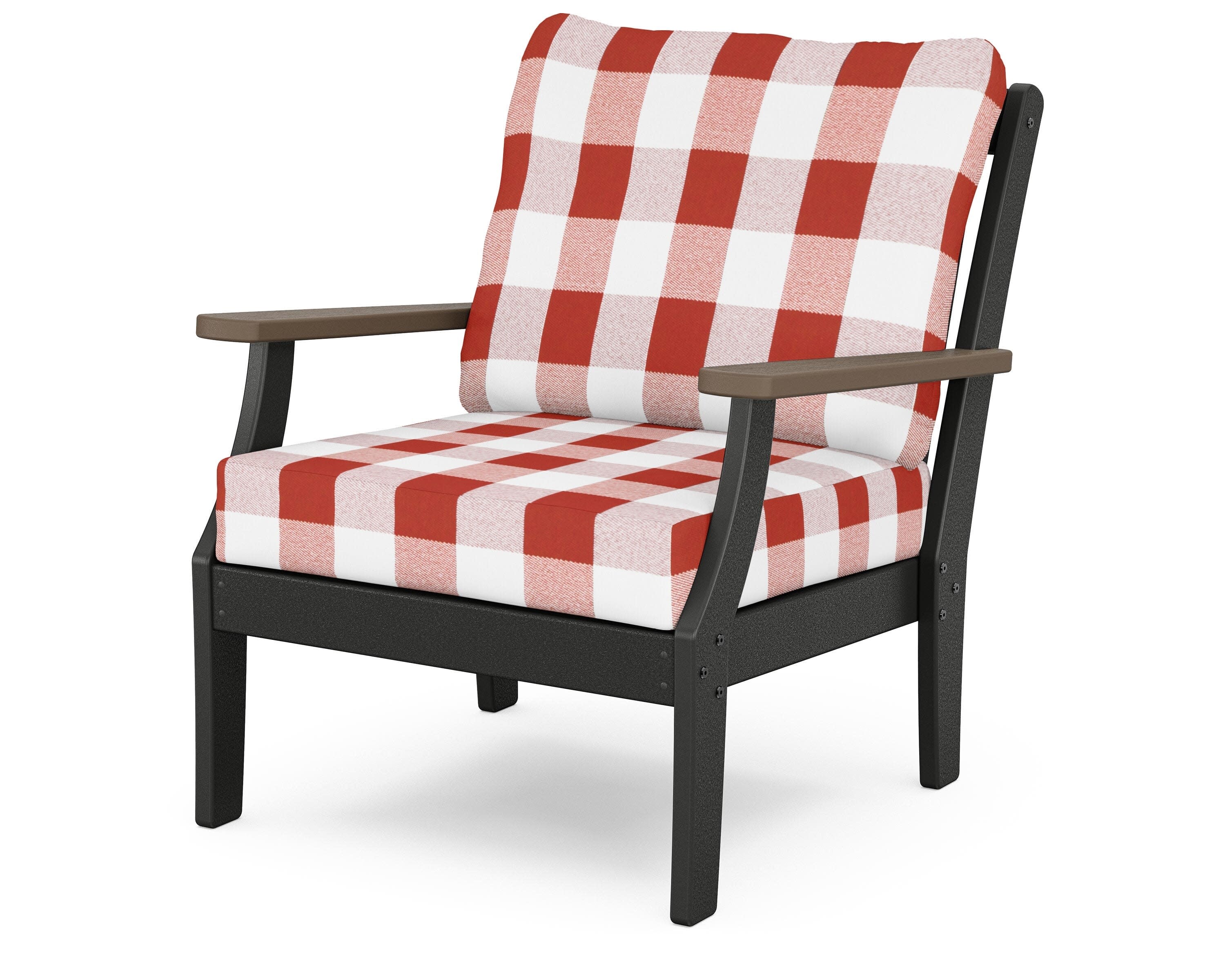 Braxton Deep Seating Chair in Black / Kona / Buffalo Plaid Crimson