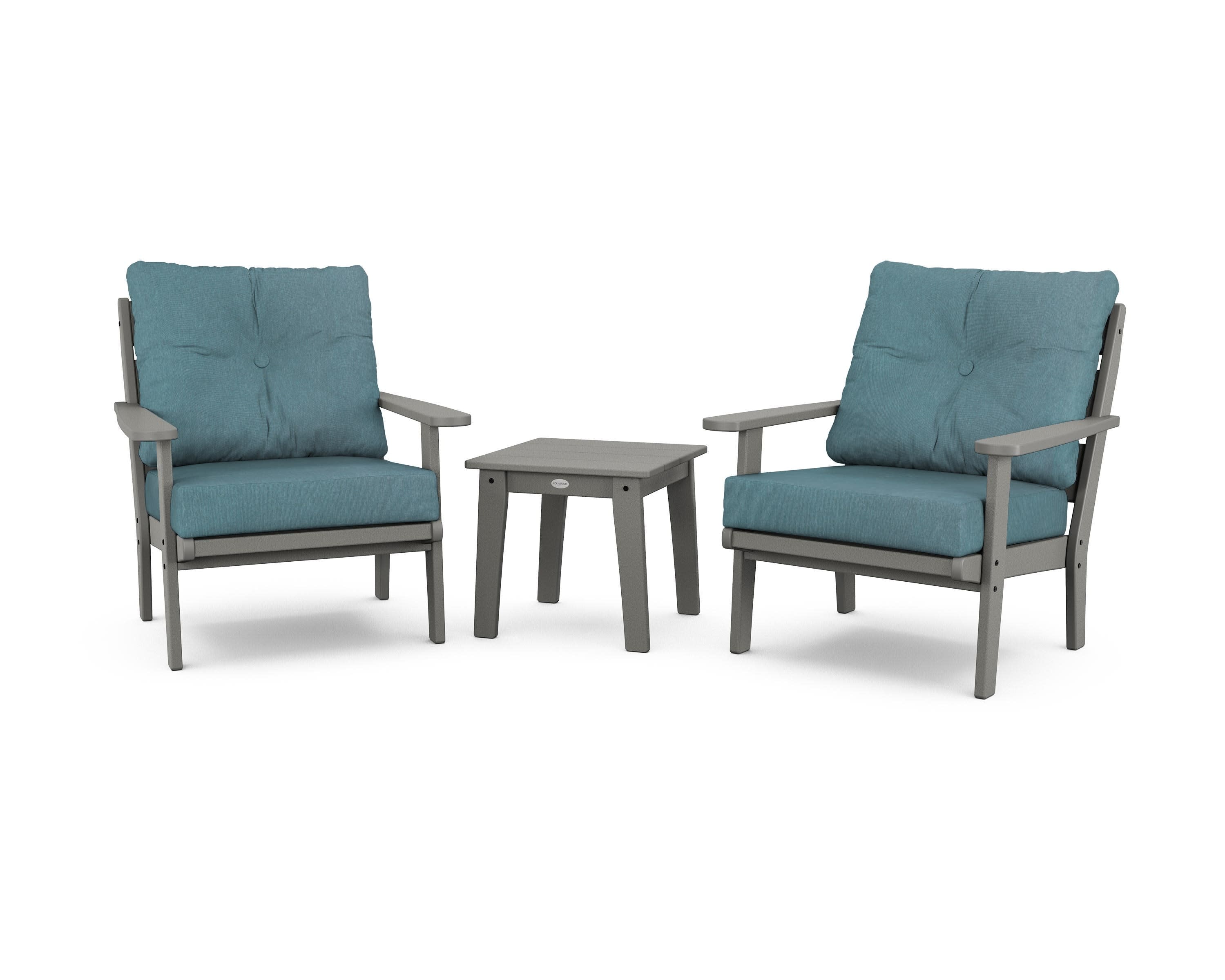 Lakeside 3-Piece Deep Seating Chair Set in Slate Grey / Ocean Teal