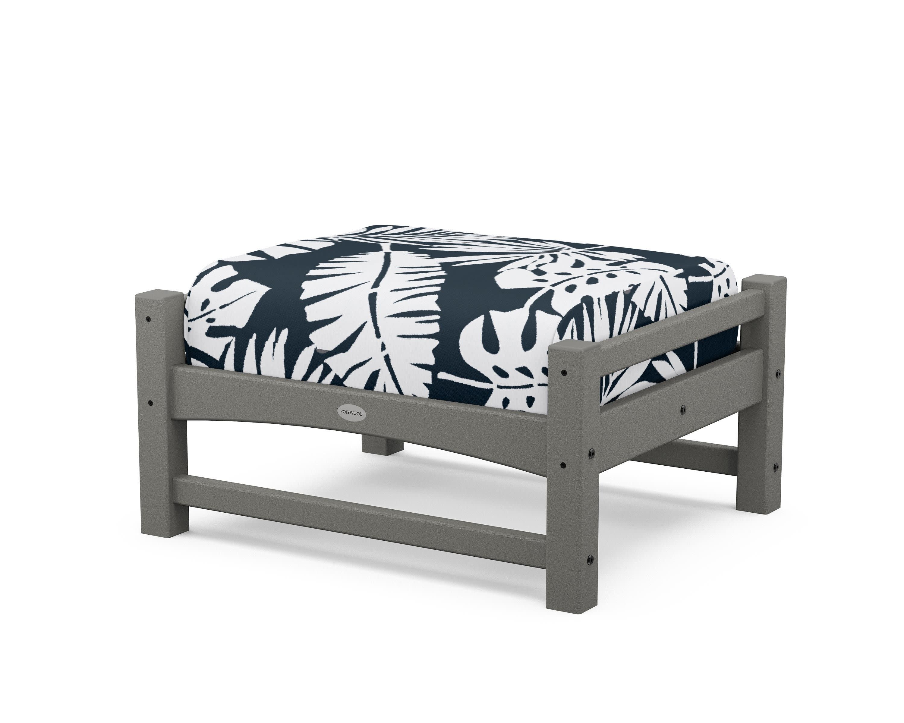 Club Ottoman in Slate Grey / Leaf Marine Indigo