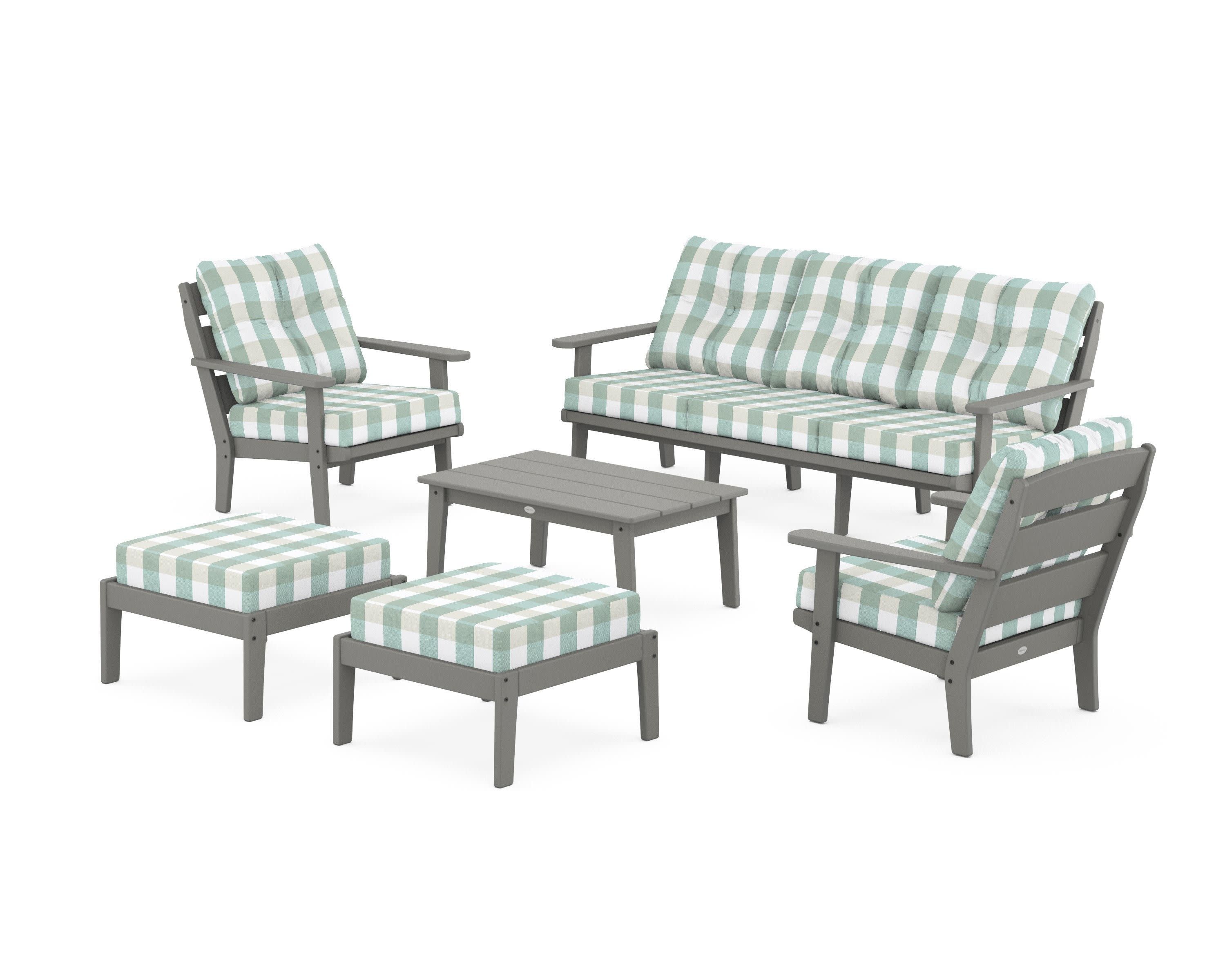 Lakeside 6-Piece Lounge Sofa Set in Slate Grey / Buffalo Plaid Glacier Spa
