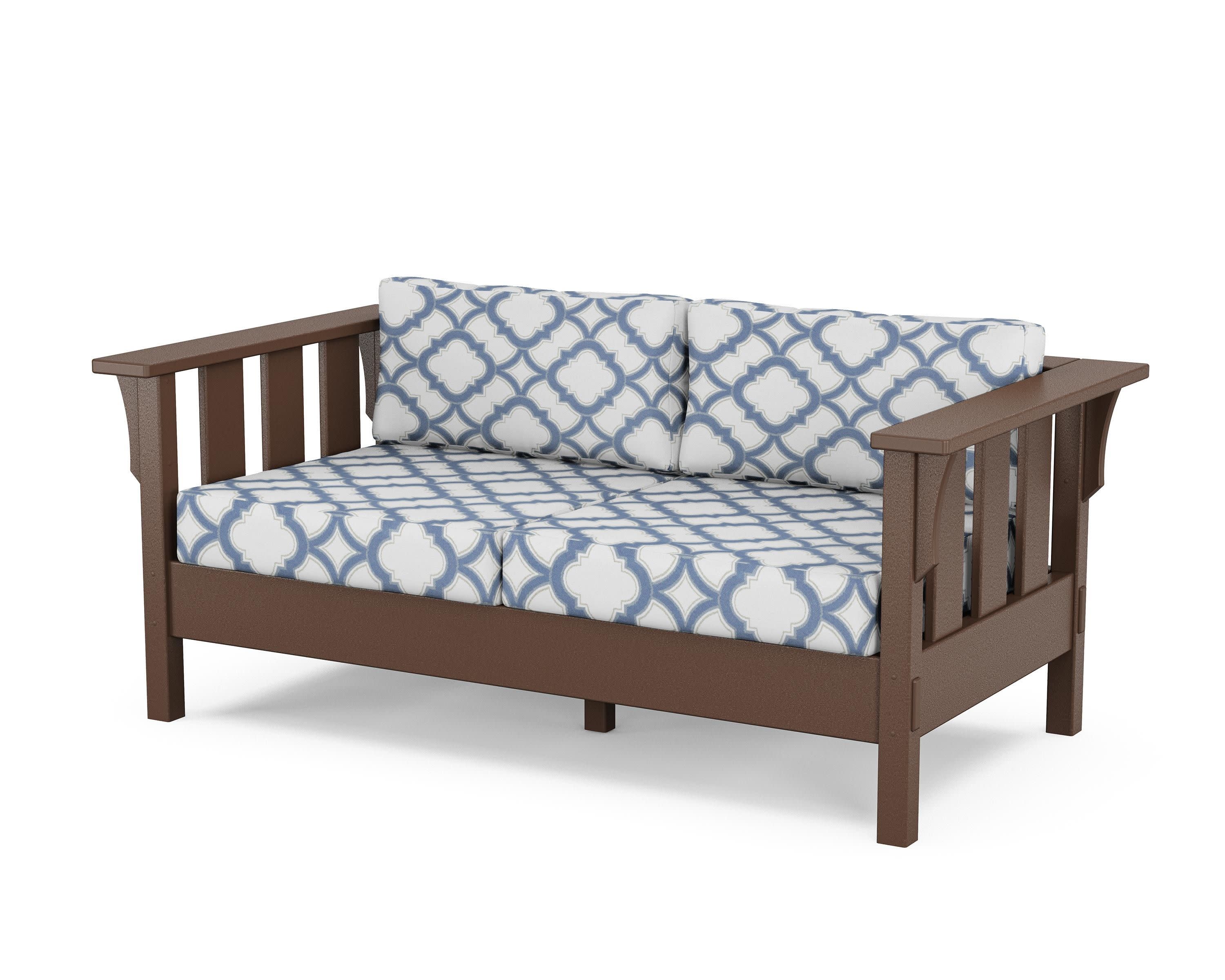 Acadia Deep Seating Loveseat in Mahogany / Trellis Sky Blue