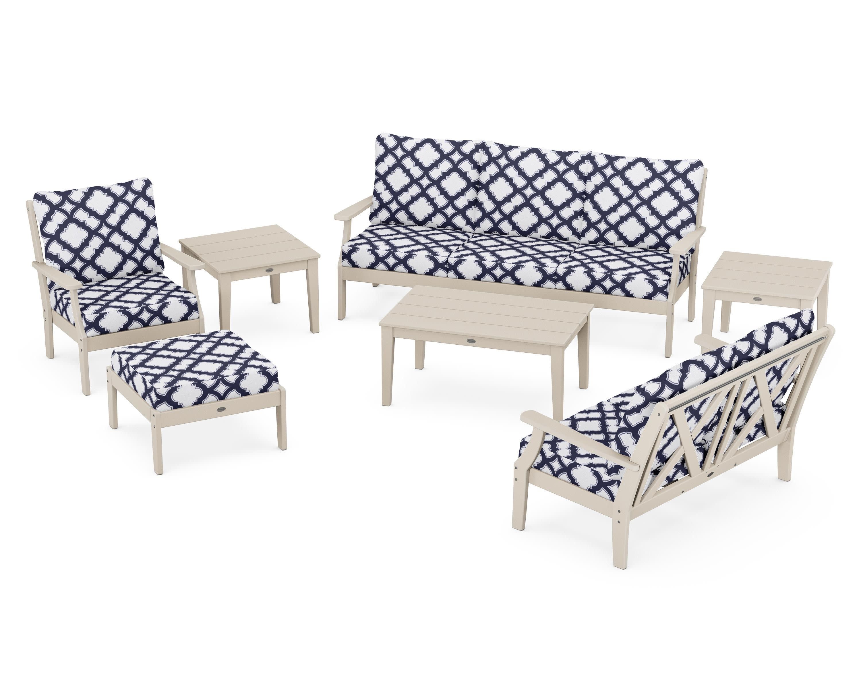 Braxton 7-Piece Deep Seating Set in Sand / Trellis Navy