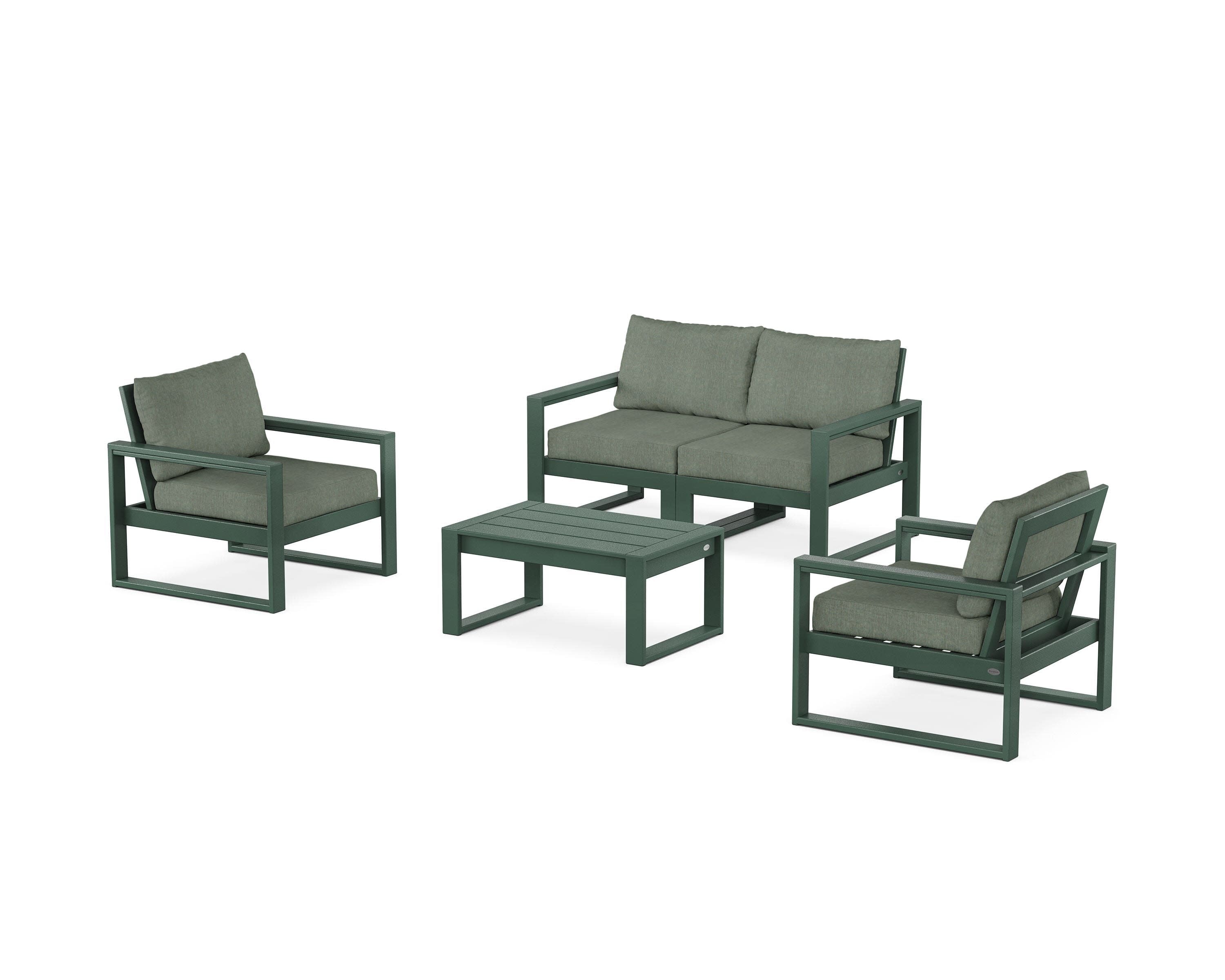 EDGE Sectional 4-Piece Deep Seating Set with Loveseat in Green / Cast Sage