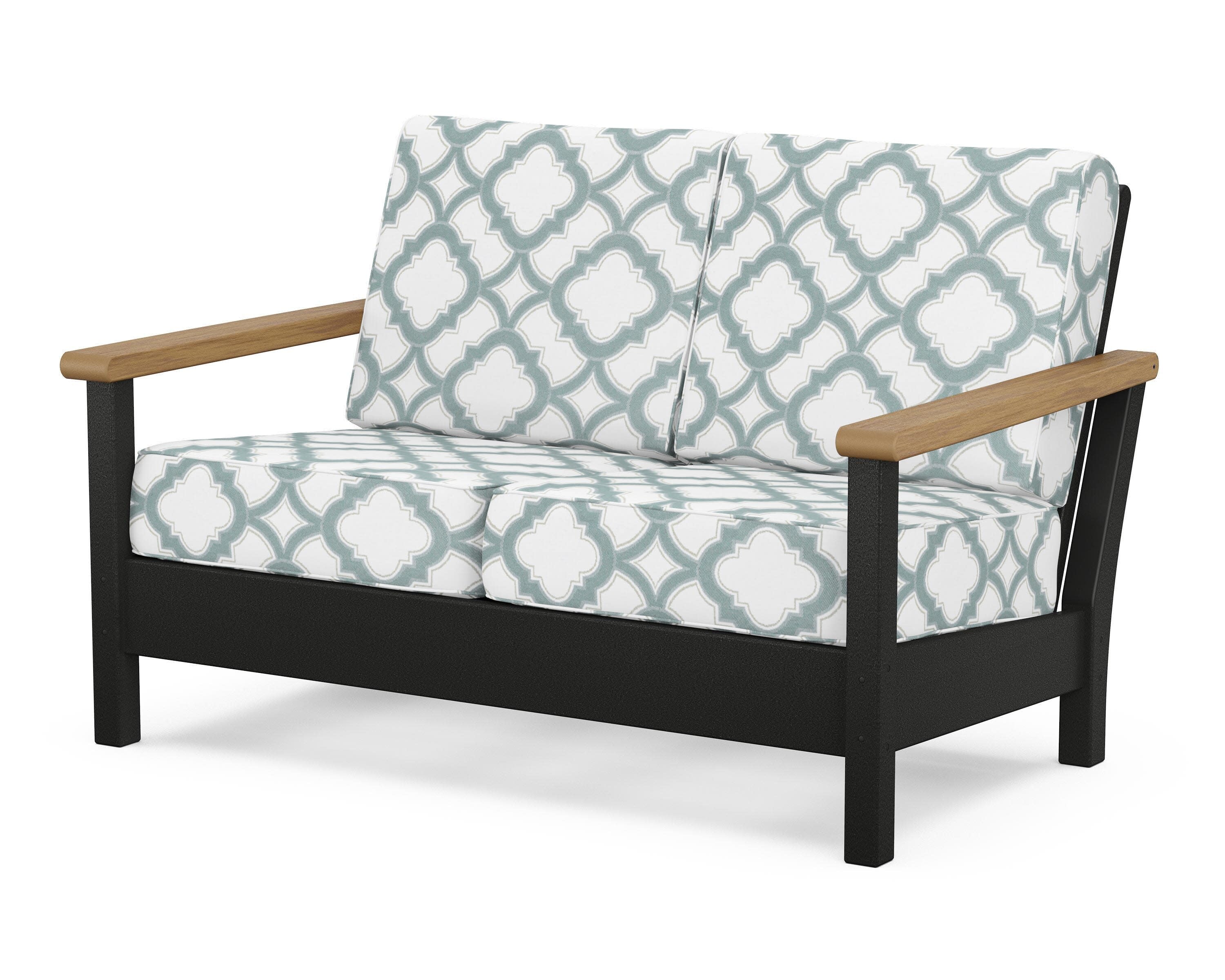 Harbour Deep Seating Loveseat in Black / Natural / Trellis Glacier Spa