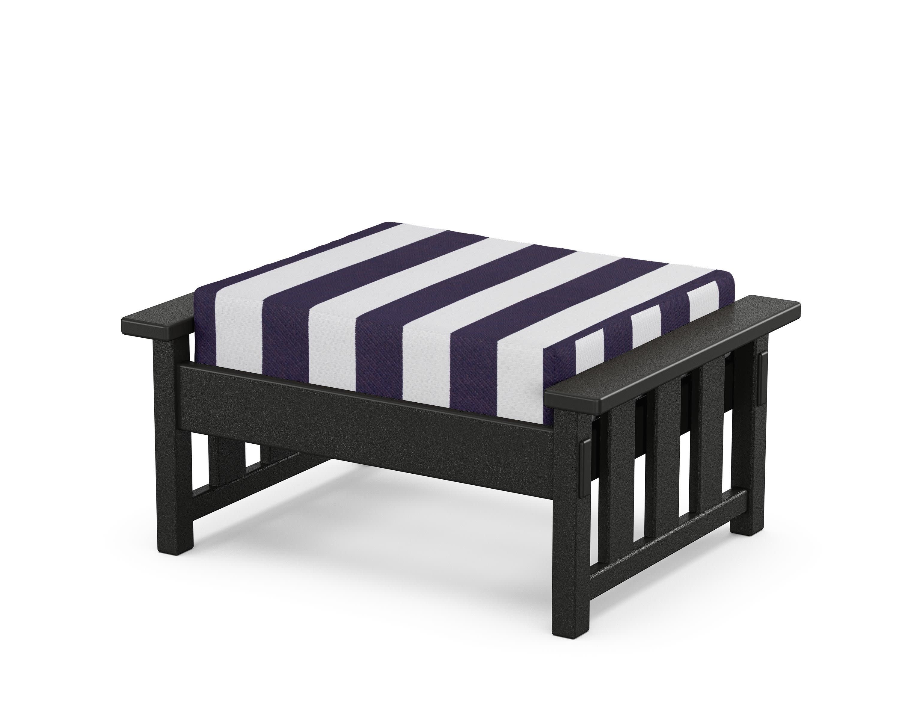 Acadia Deep Seating Ottoman in Black / Cabana Stripe Navy