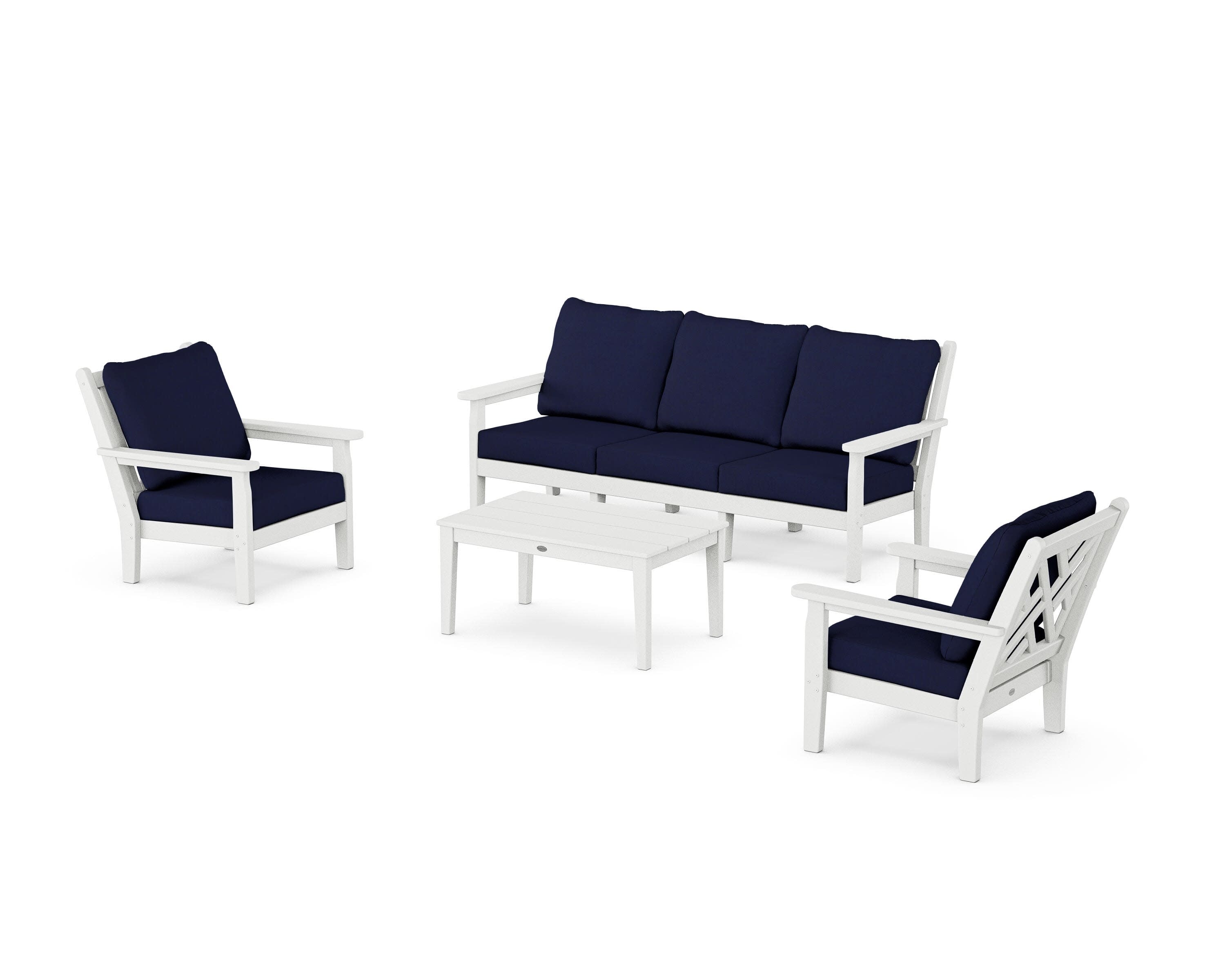 Chippendale 4-Piece Deep Seating Set with Sofa in White / Navy