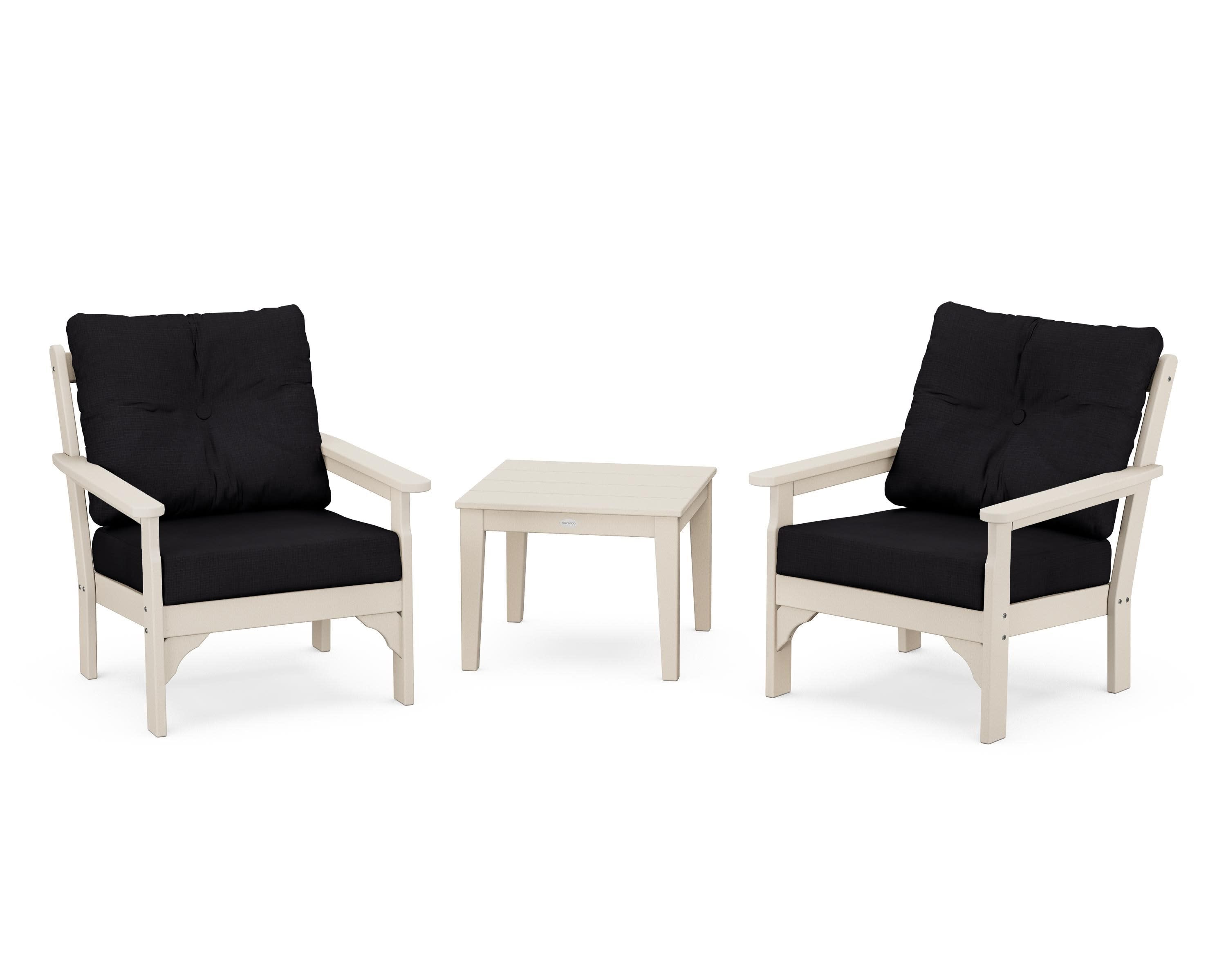 Vineyard 3-Piece Deep Seating Set in Sand / Midnight Linen