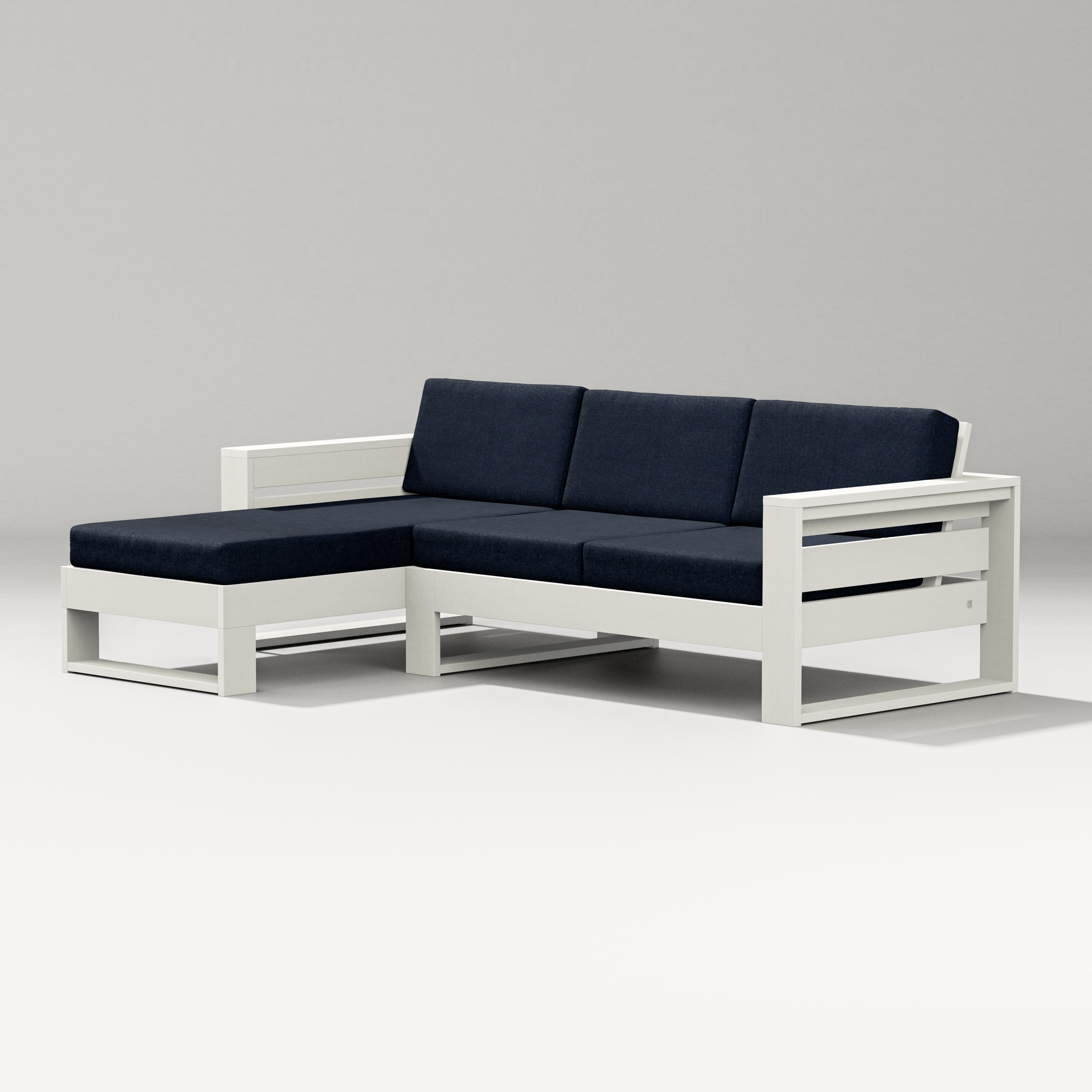 Latitude Left Chaise Sectional in Vintage White / Marine Indigo