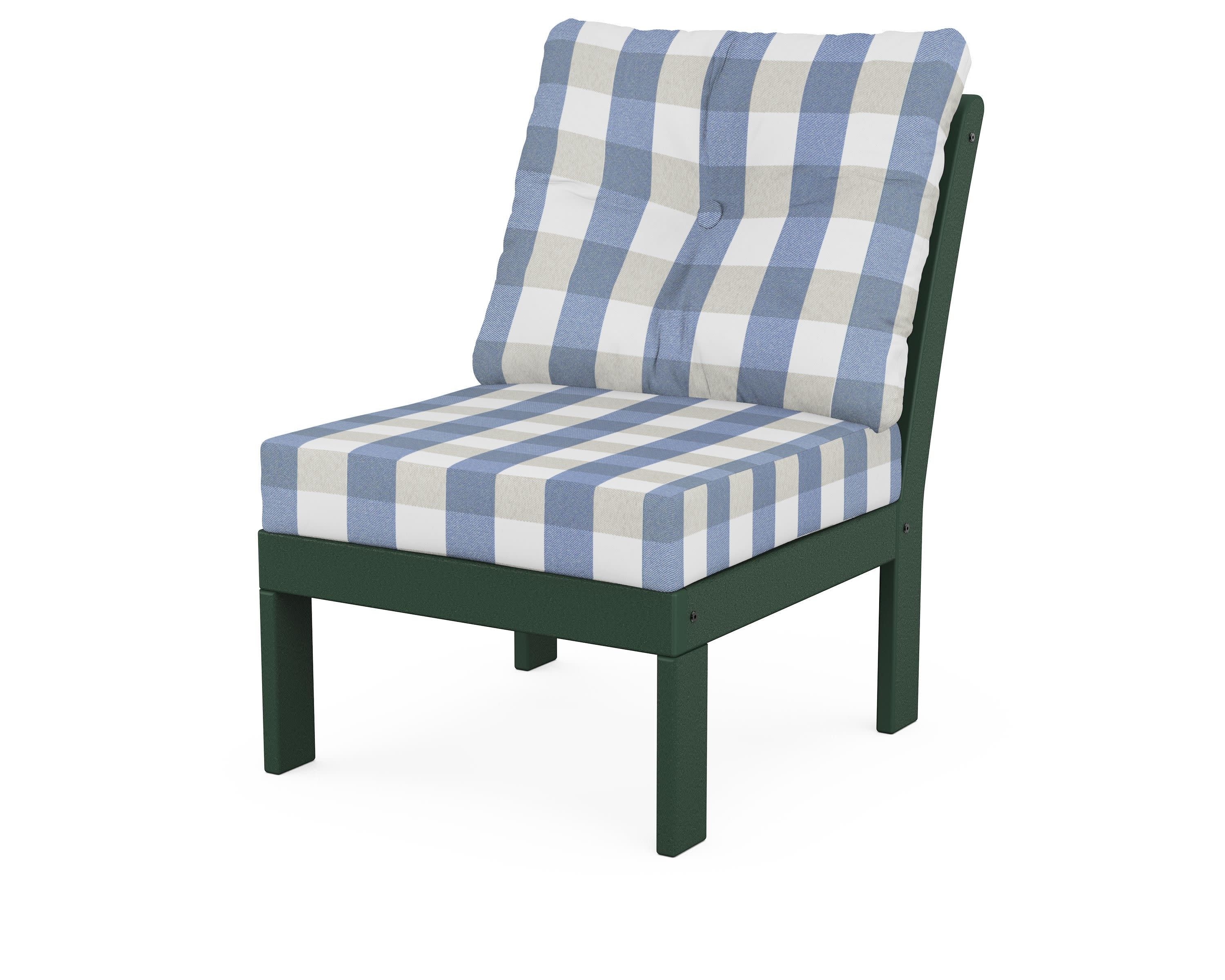 Vineyard Modular Armless Chair in Green / Buffalo Plaid Sky Blue